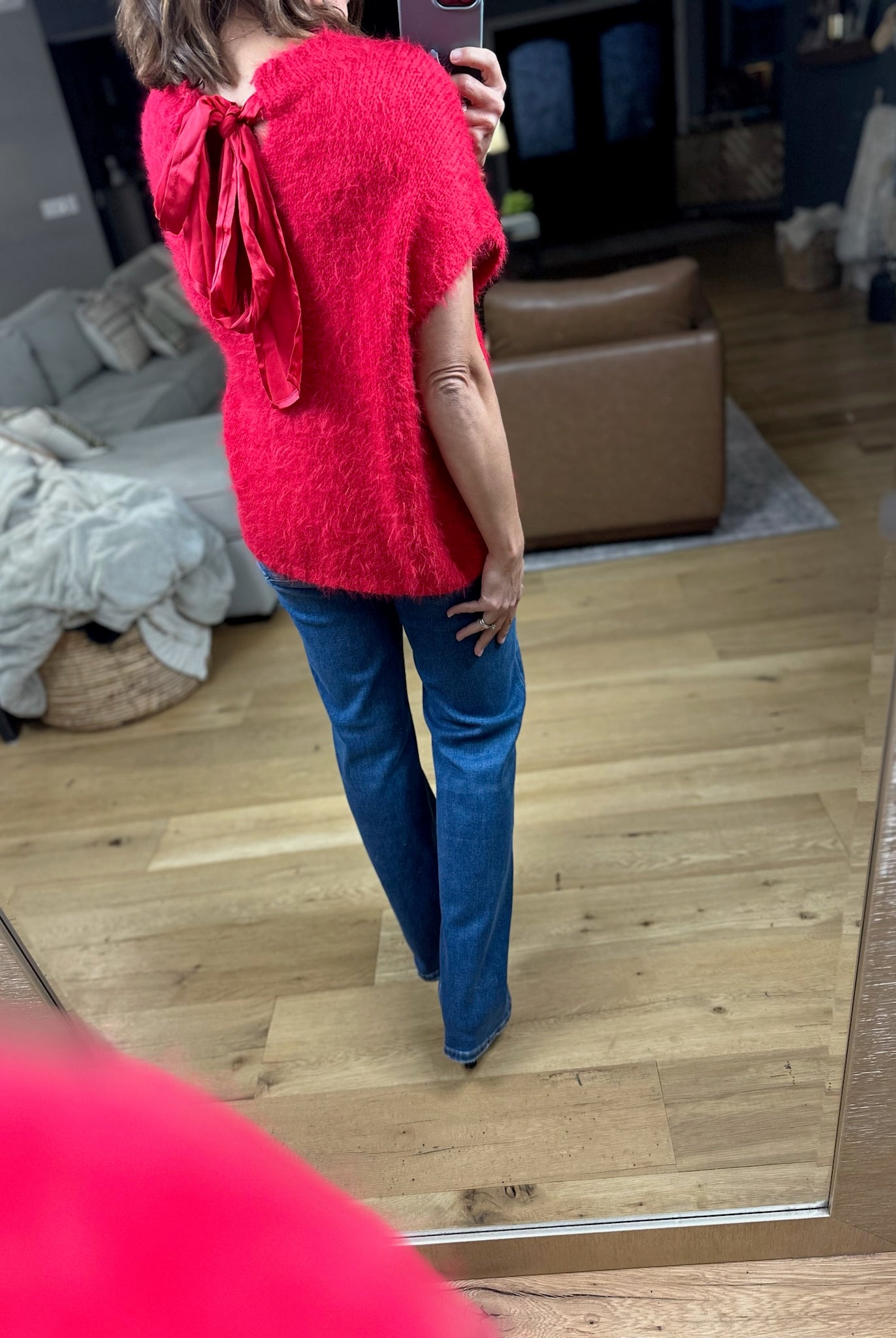 No Rush Short Sleeve Bow-Back Sweater-Sweaters-Wishlist-Anna Kaytes Boutique, Women's Fashion Boutique in Grinnell, Iowa