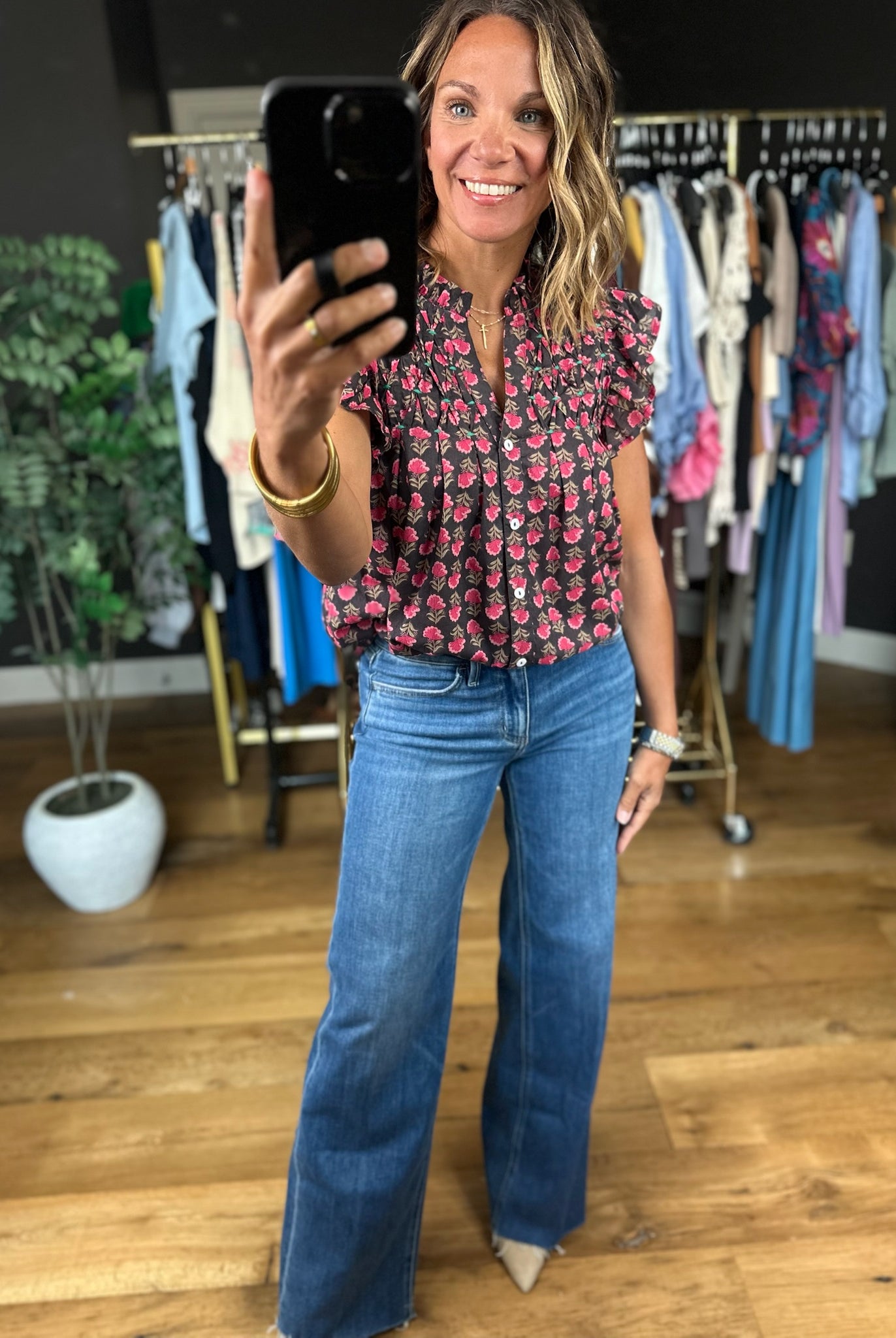 On The Edge Floral Top - THML-Short Sleeves-THML-Anna Kaytes Boutique, Women's Fashion Boutique in Grinnell, Iowa