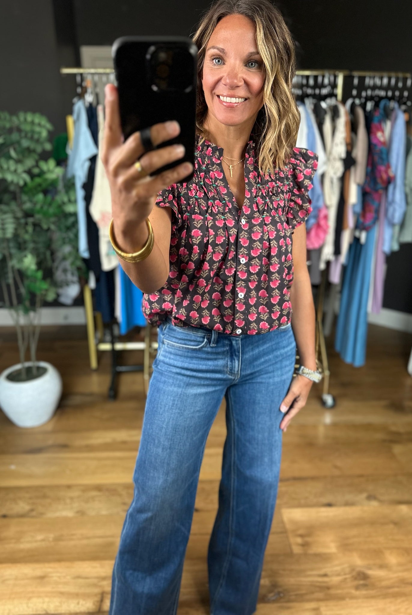 On The Edge Floral Top - THML-Short Sleeves-THML-Anna Kaytes Boutique, Women's Fashion Boutique in Grinnell, Iowa