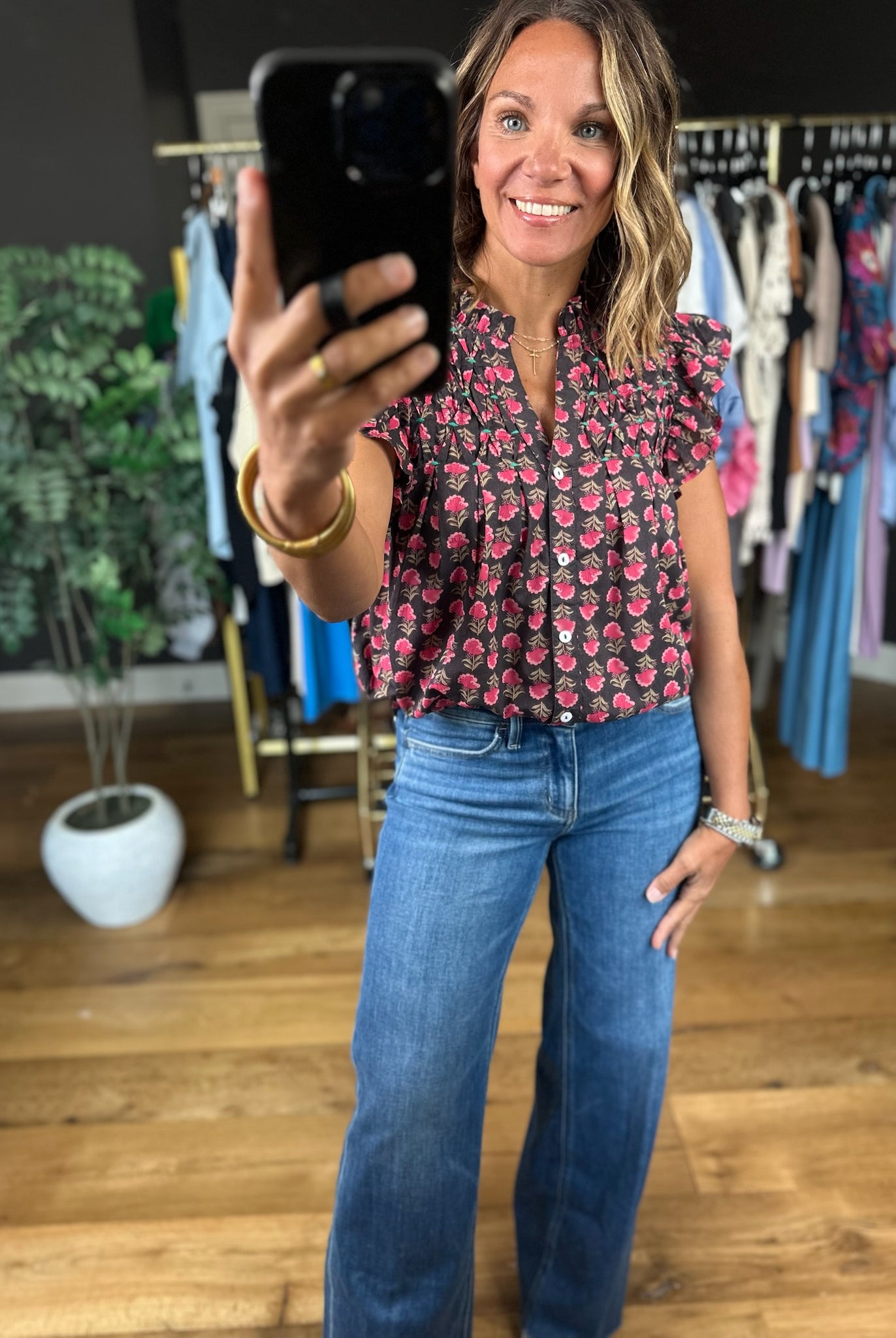 On The Edge Floral Top - THML-Short Sleeves-THML-Anna Kaytes Boutique, Women's Fashion Boutique in Grinnell, Iowa