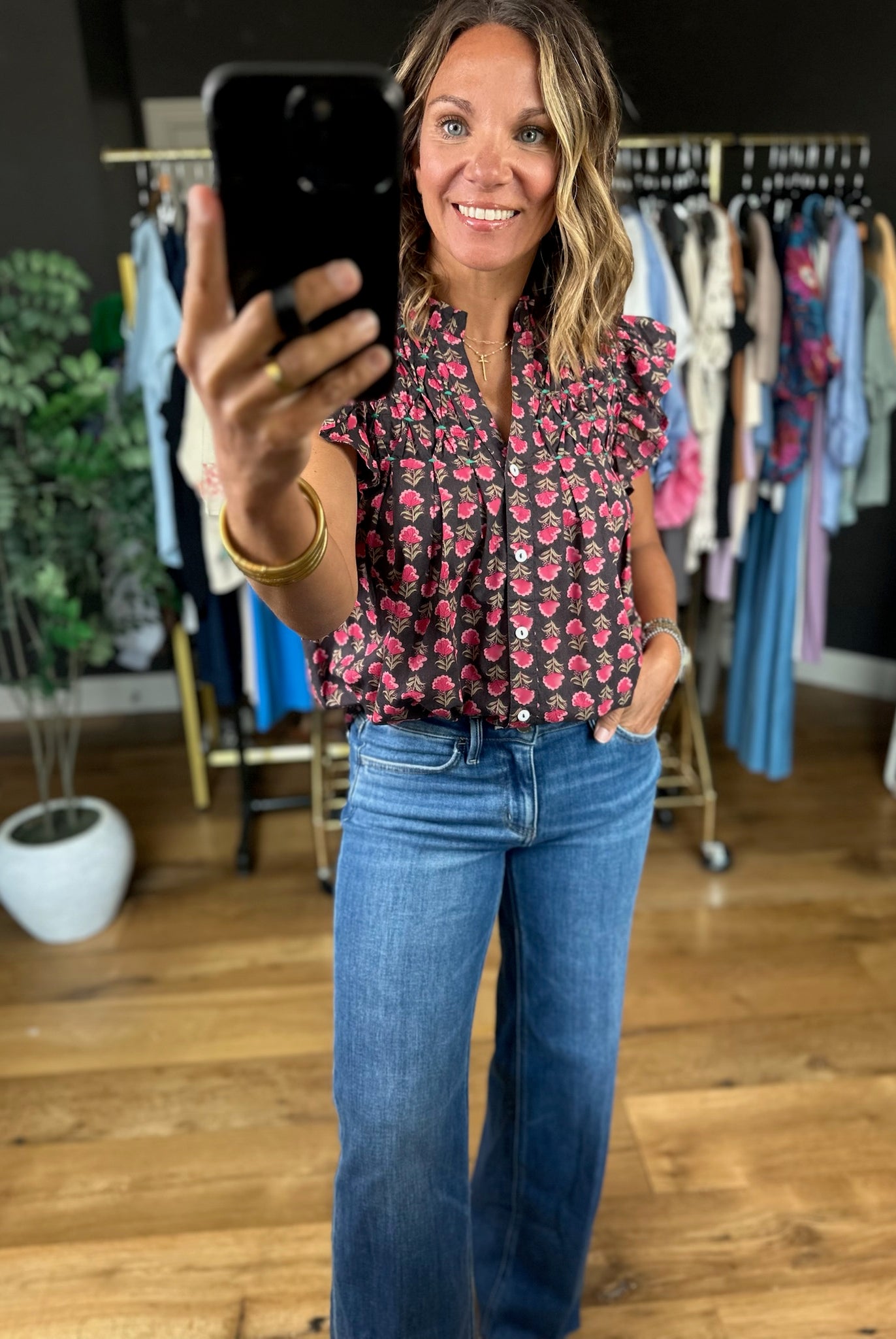 On The Edge Floral Top - THML-Short Sleeves-THML-Anna Kaytes Boutique, Women's Fashion Boutique in Grinnell, Iowa