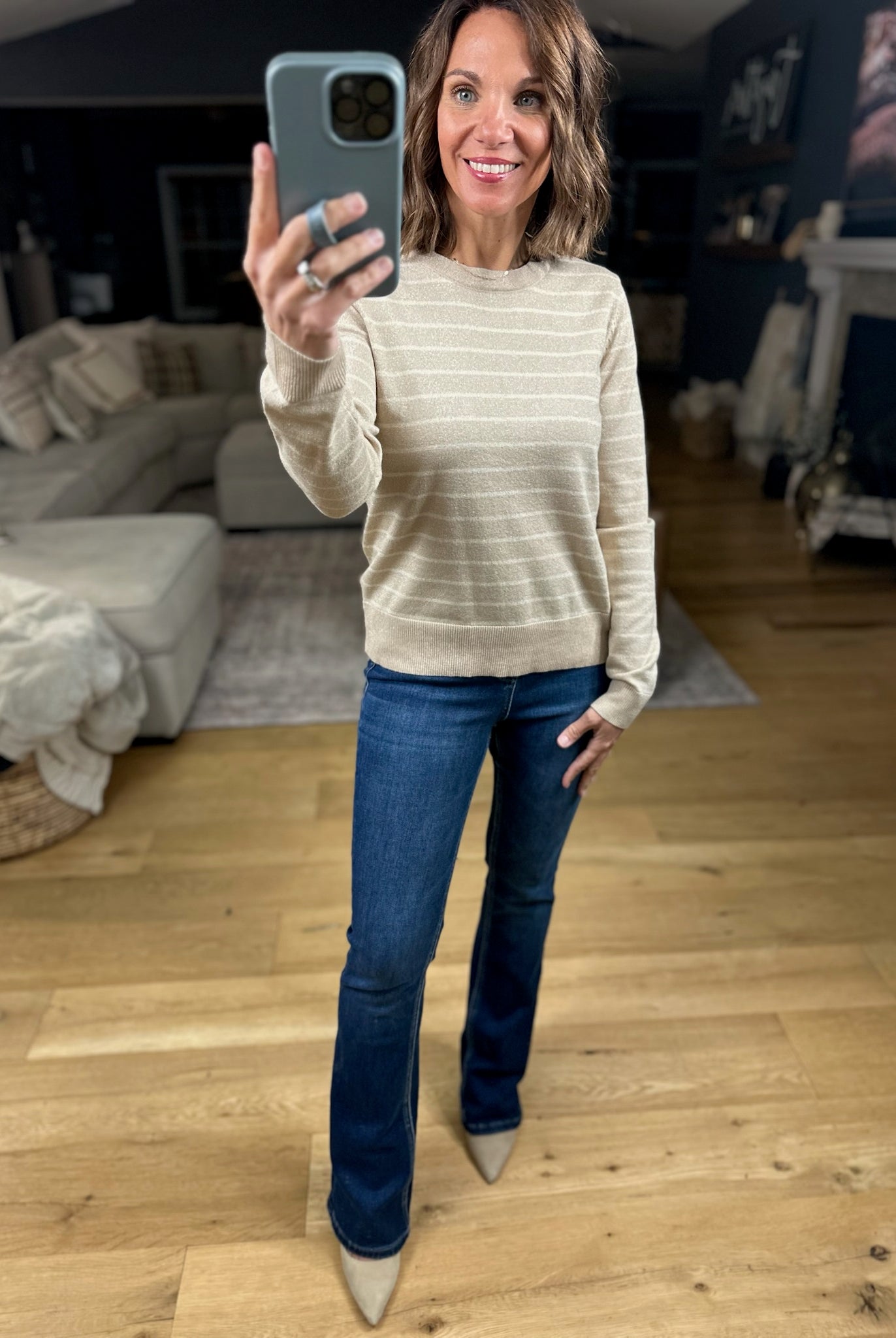 Day Dreamer Striped Crew Sweater-Sweaters-Staccato-Anna Kaytes Boutique, Women's Fashion Boutique in Grinnell, Iowa