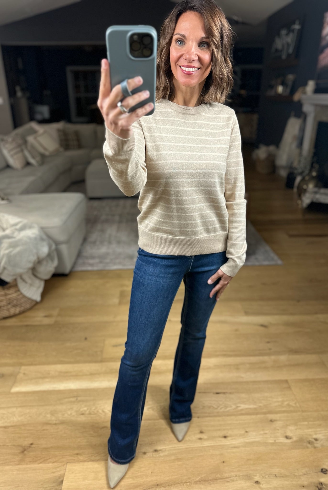 Day Dreamer Striped Crew Sweater-Sweaters-Staccato-Anna Kaytes Boutique, Women's Fashion Boutique in Grinnell, Iowa