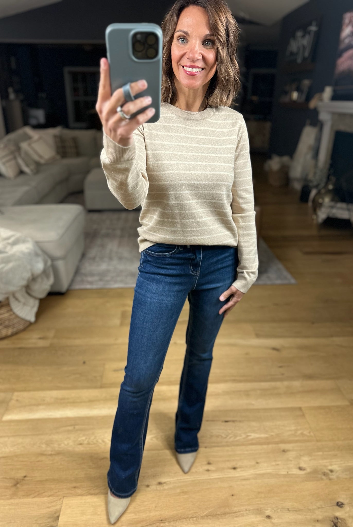 Day Dreamer Striped Crew Sweater-Sweaters-Staccato-Anna Kaytes Boutique, Women's Fashion Boutique in Grinnell, Iowa