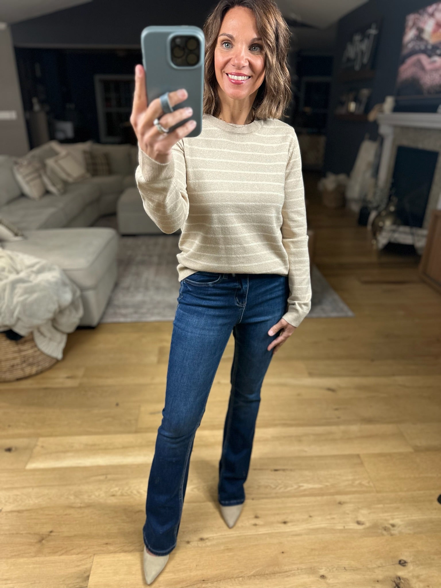 Day Dreamer Striped Crew Sweater-Sweaters-Staccato-Anna Kaytes Boutique, Women's Fashion Boutique in Grinnell, Iowa