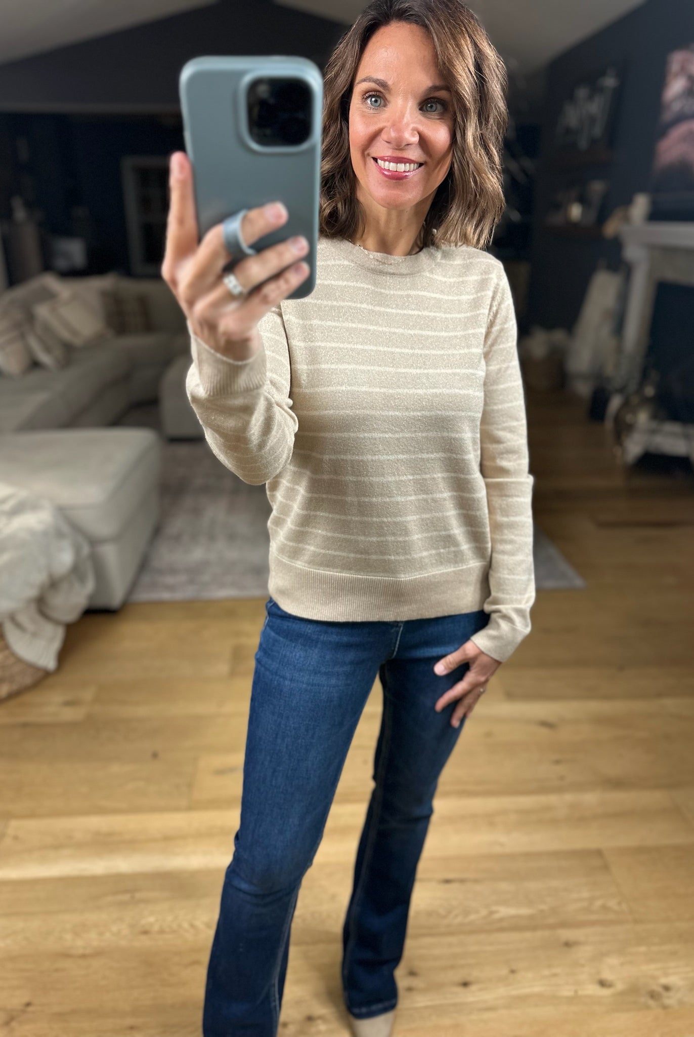 Day Dreamer Striped Crew Sweater-Sweaters-Staccato-Anna Kaytes Boutique, Women's Fashion Boutique in Grinnell, Iowa