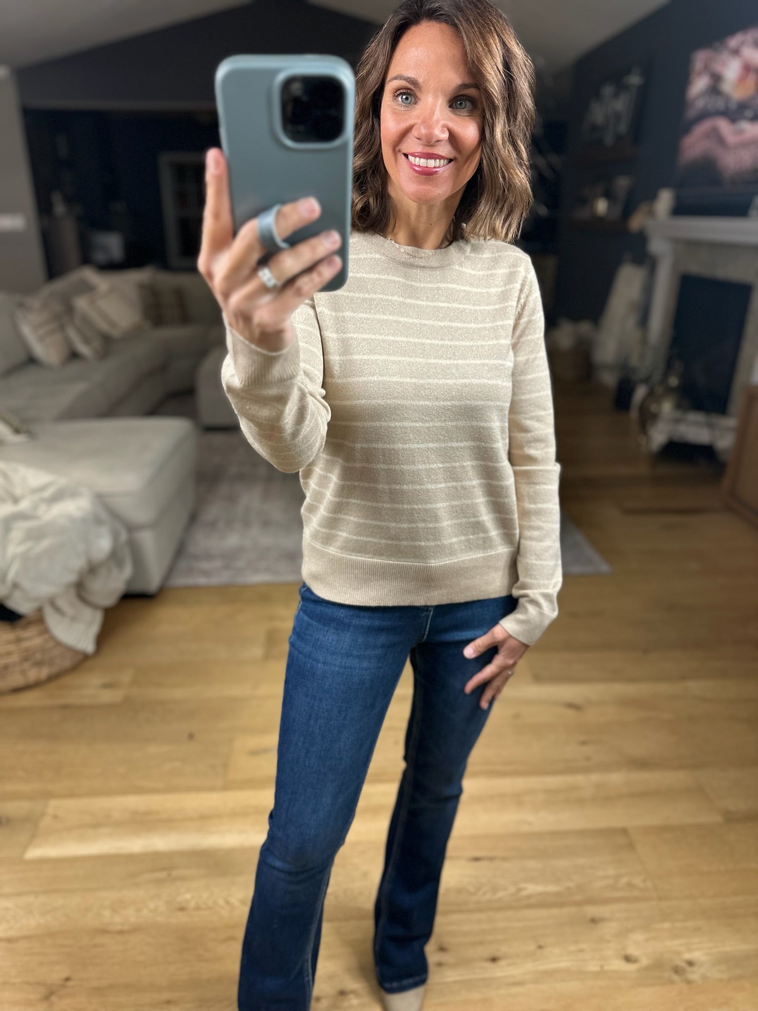 Day Dreamer Striped Crew Sweater-Sweaters-Staccato-Anna Kaytes Boutique, Women's Fashion Boutique in Grinnell, Iowa