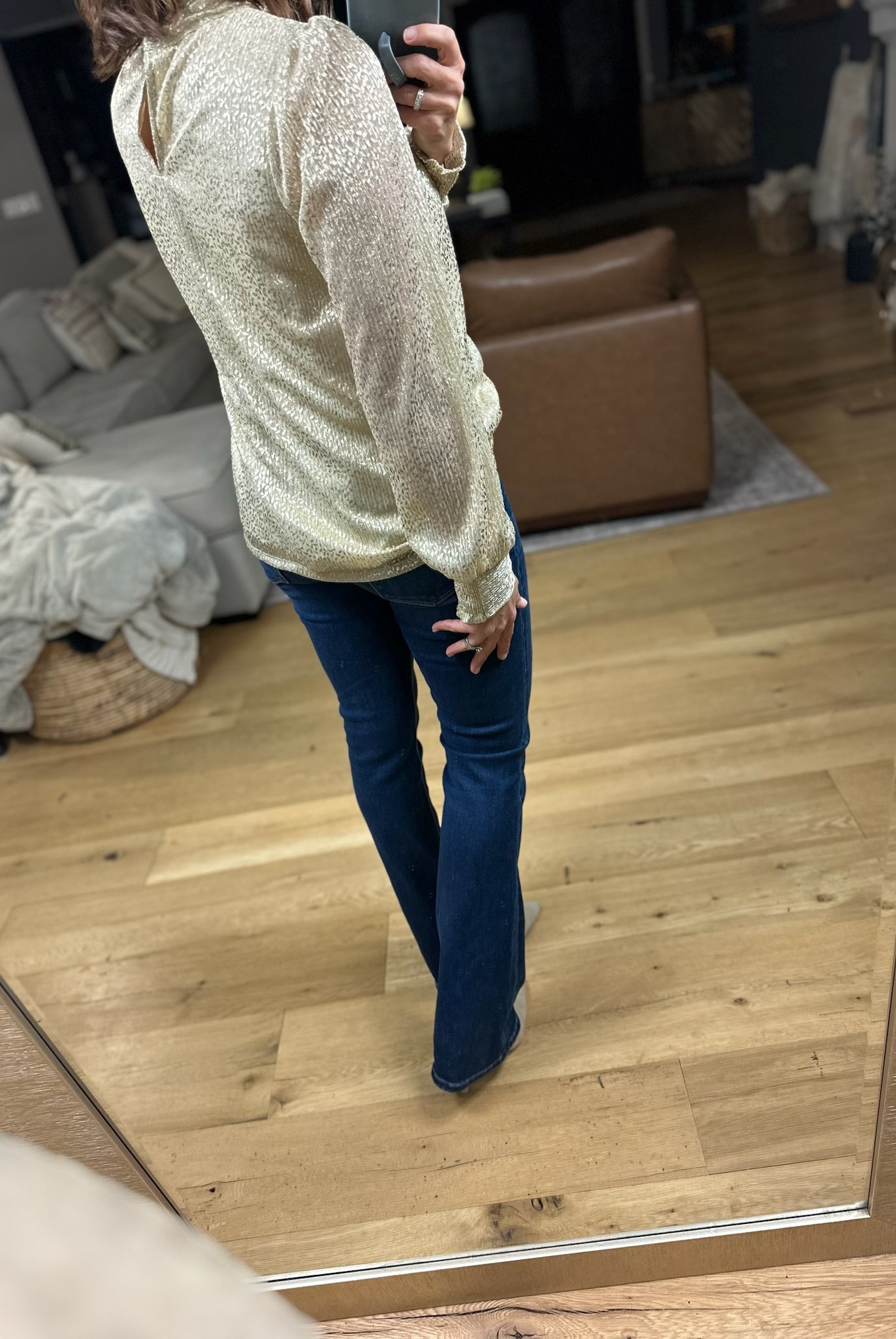 Sweetest Dreams Keyhole Long Sleeve Top - Gold-Long Sleeves-Skies Are Blue-Anna Kaytes Boutique, Women's Fashion Boutique in Grinnell, Iowa