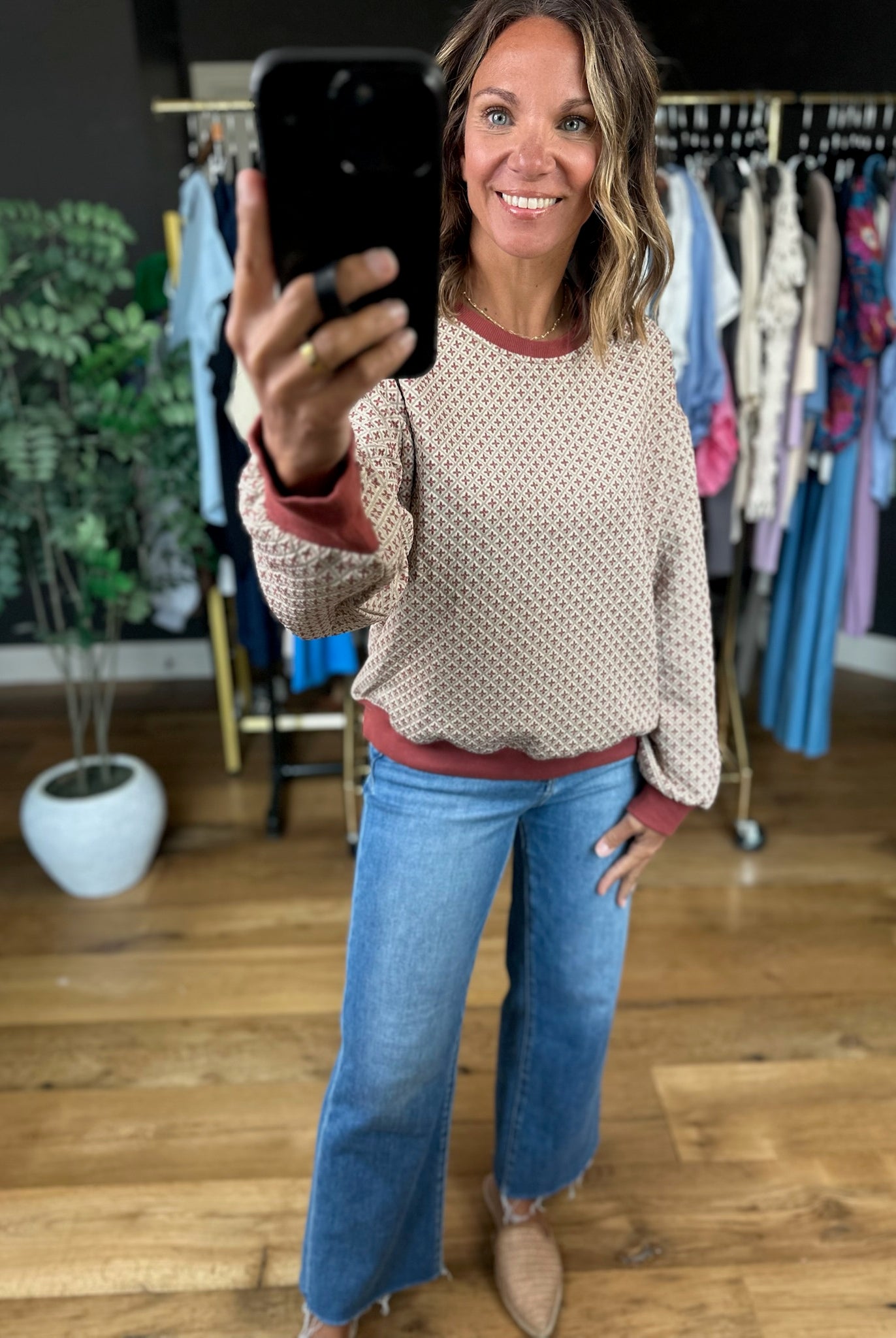 Oh My Fall Patterned Crew-Sweaters-Umgee-Anna Kaytes Boutique, Women's Fashion Boutique in Grinnell, Iowa
