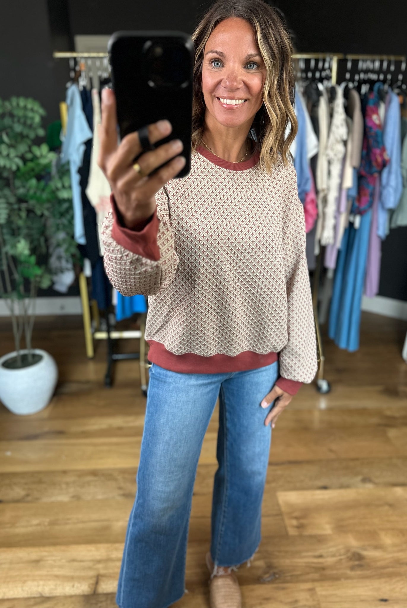 Oh My Fall Patterned Crew-Sweaters-Umgee-Anna Kaytes Boutique, Women's Fashion Boutique in Grinnell, Iowa