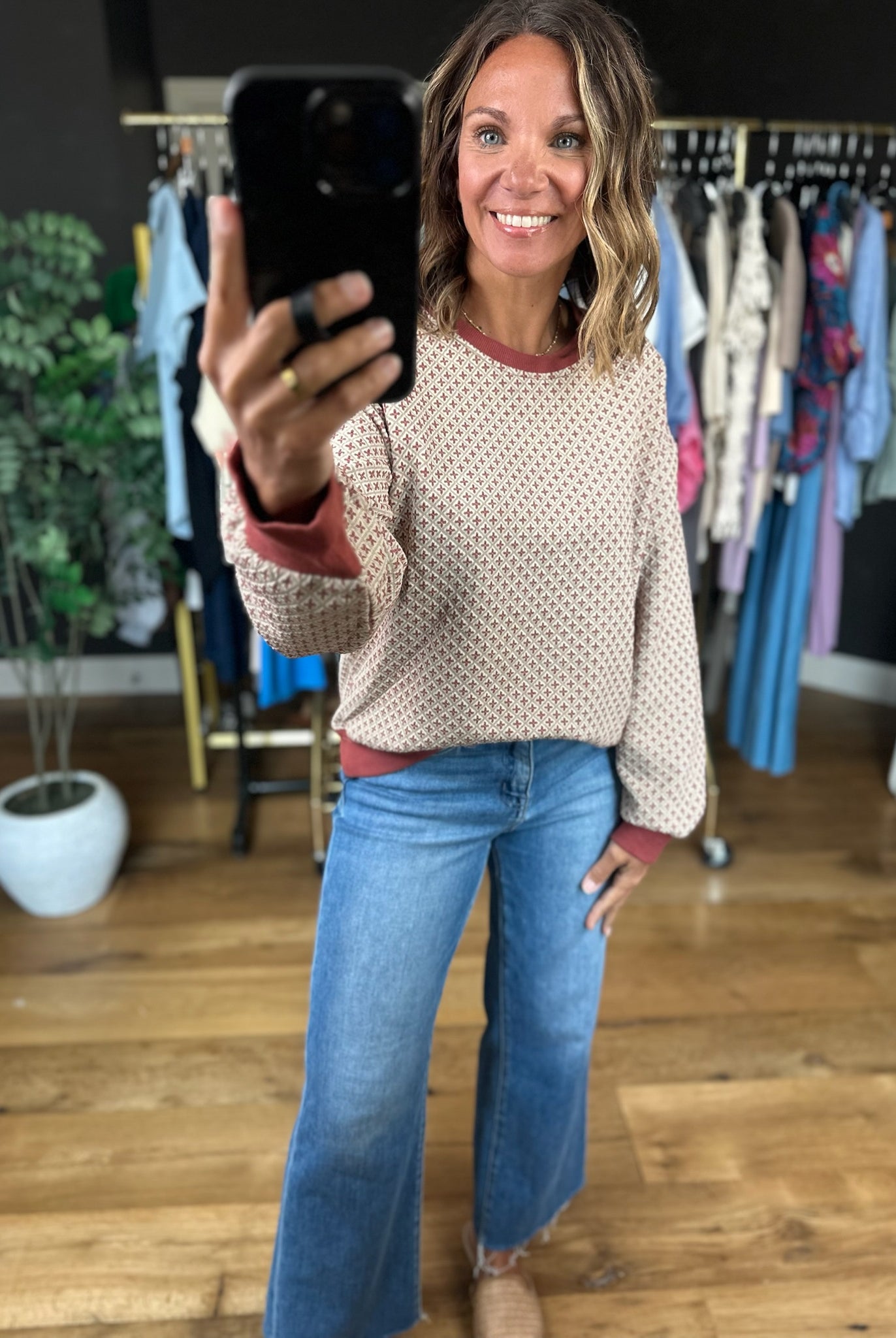 Oh My Fall Patterned Crew-Sweaters-Umgee-Anna Kaytes Boutique, Women's Fashion Boutique in Grinnell, Iowa