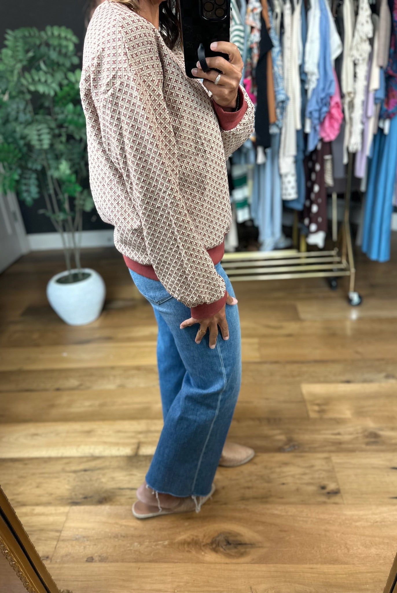 Oh My Fall Patterned Crew-Sweaters-Umgee-Anna Kaytes Boutique, Women's Fashion Boutique in Grinnell, Iowa