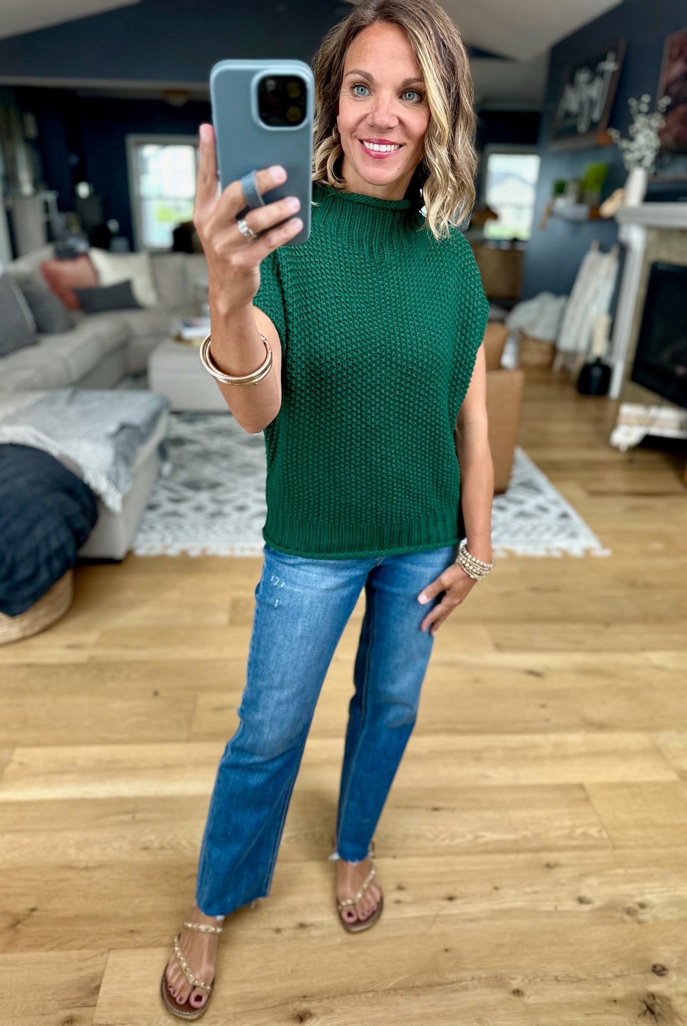 Take Me Out Mock-Neck Sleeveless Sweater - Green-Sweaters-She & Sky-Anna Kaytes Boutique, Women's Fashion Boutique in Grinnell, Iowa