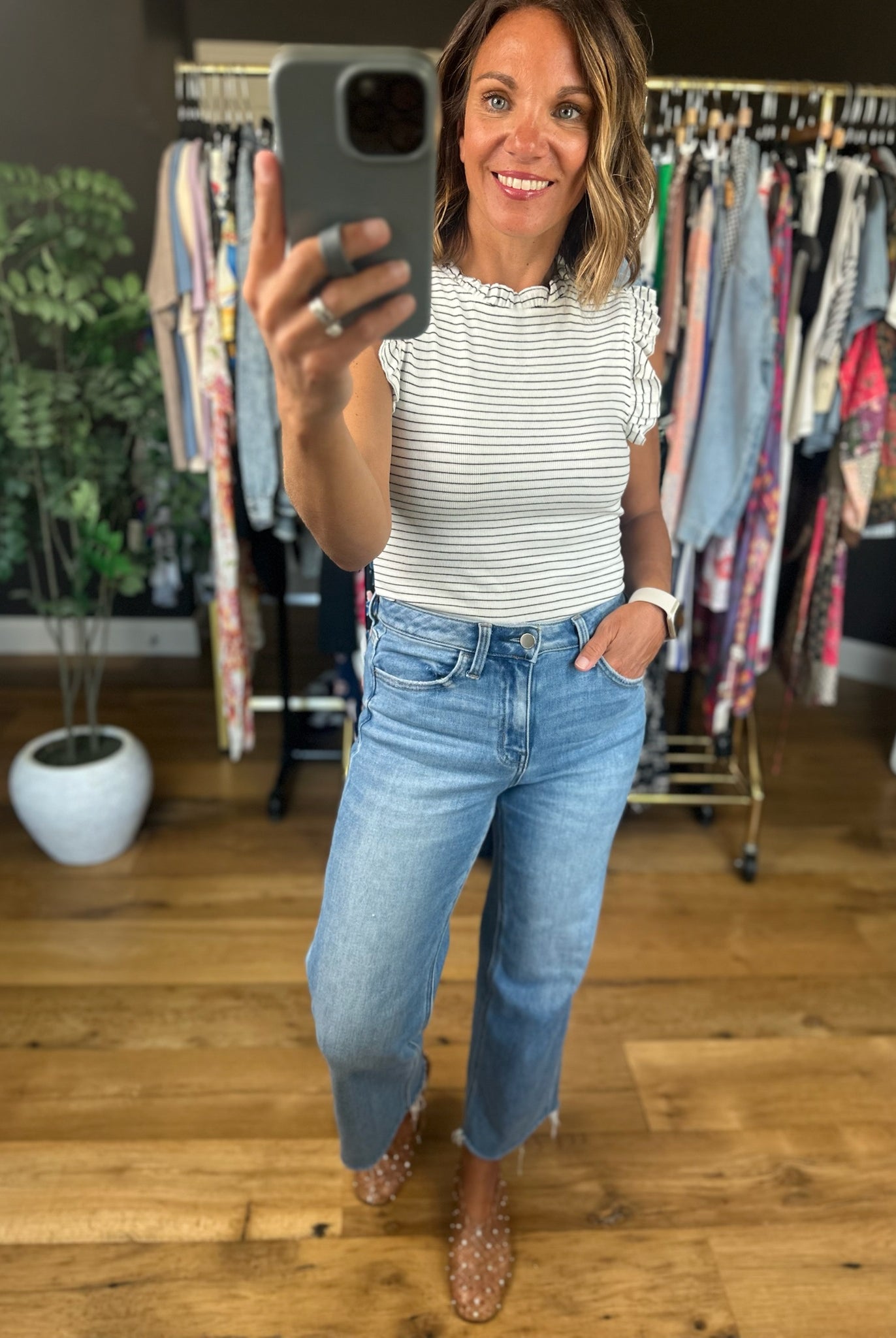 Lucky Love Striped Top-Short Sleeves-Doe & Rae-Anna Kaytes Boutique, Women's Fashion Boutique in Grinnell, Iowa