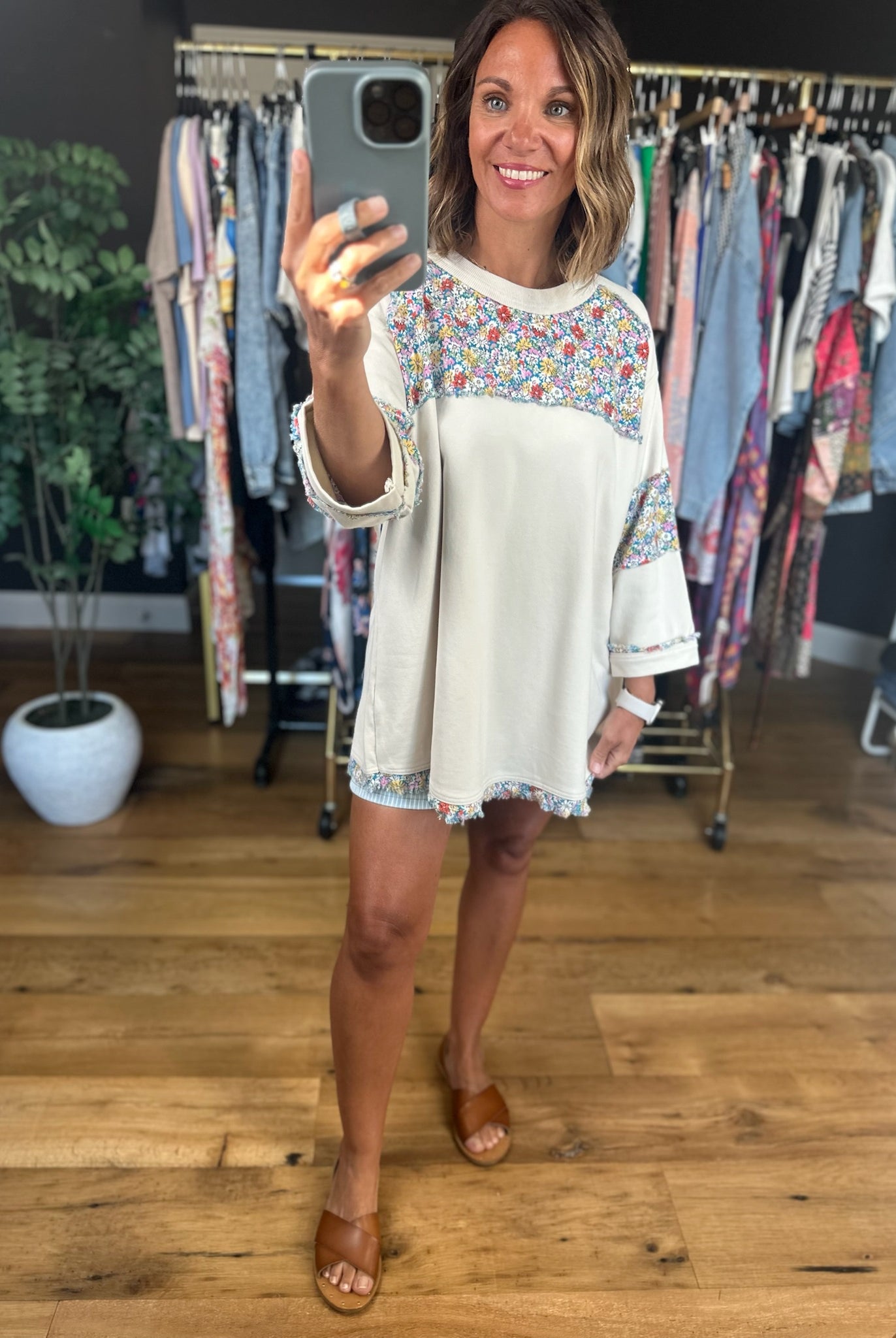 Lucky Ones Floral Patchwork Top-Short Sleeves-Easel-Anna Kaytes Boutique, Women's Fashion Boutique in Grinnell, Iowa