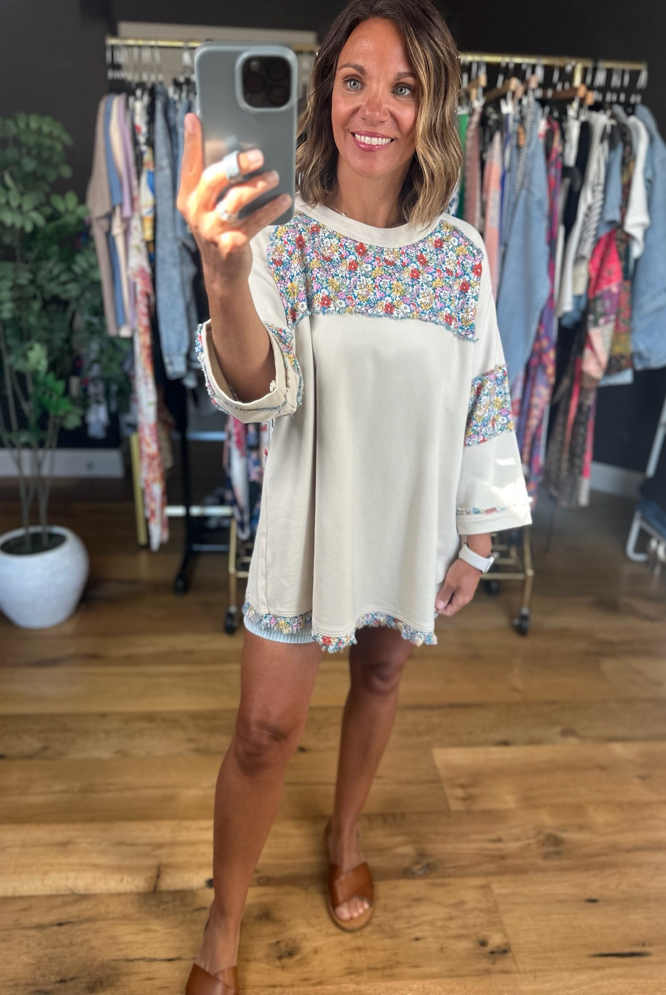 Lucky Ones Floral Patchwork Top-Short Sleeves-Easel-Anna Kaytes Boutique, Women's Fashion Boutique in Grinnell, Iowa