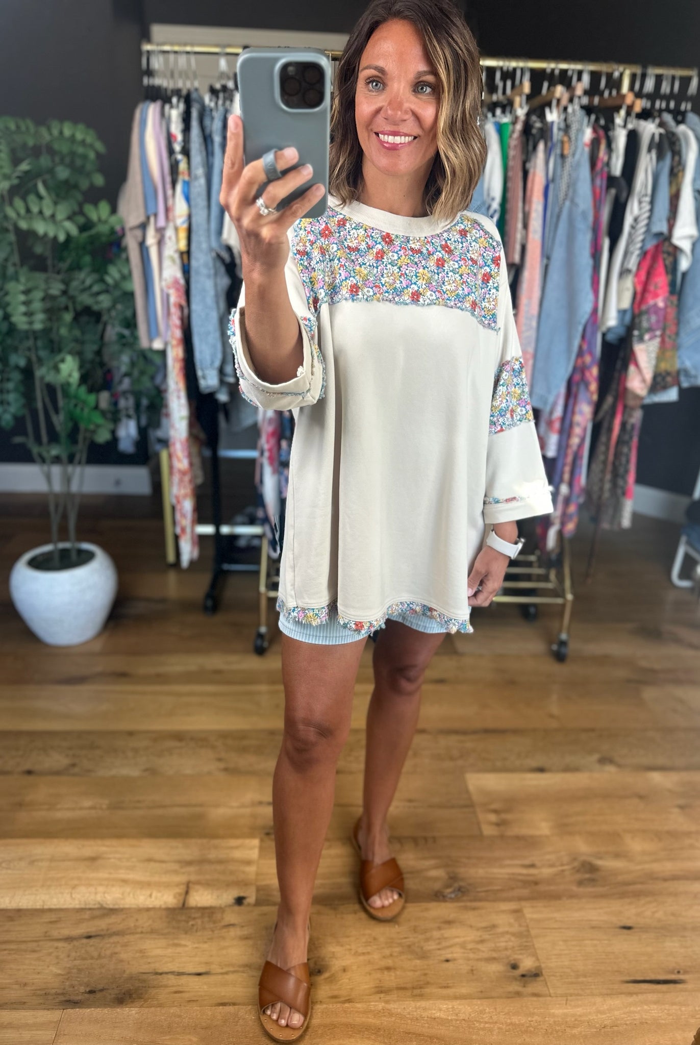 Lucky Ones Floral Patchwork Top-Short Sleeves-Easel-Anna Kaytes Boutique, Women's Fashion Boutique in Grinnell, Iowa