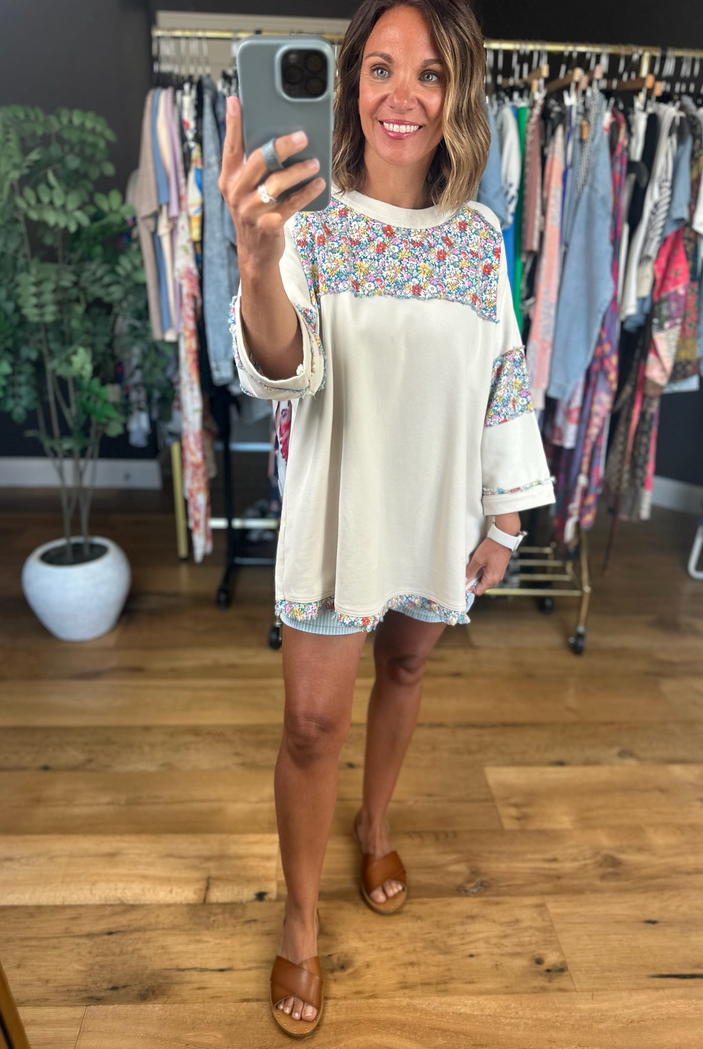 Lucky Ones Floral Patchwork Top-Short Sleeves-Easel-Anna Kaytes Boutique, Women's Fashion Boutique in Grinnell, Iowa