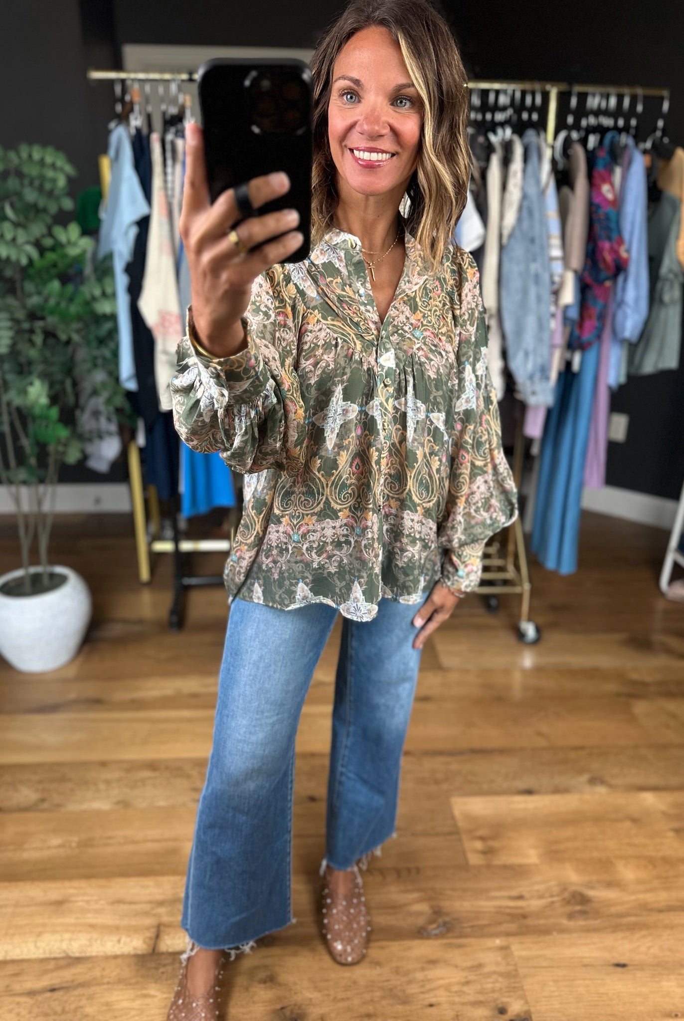 New Paths Balloon-Sleeve Top-Long Sleeves-ee:some-Anna Kaytes Boutique, Women's Fashion Boutique in Grinnell, Iowa