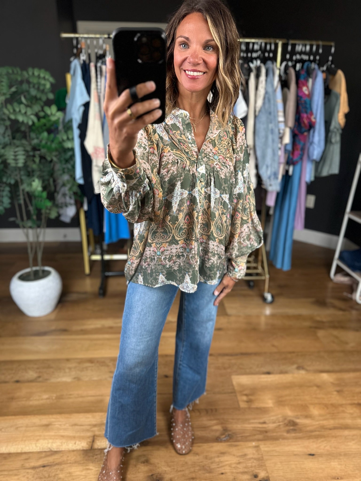 New Paths Balloon-Sleeve Top-Long Sleeves-ee:some-Anna Kaytes Boutique, Women's Fashion Boutique in Grinnell, Iowa
