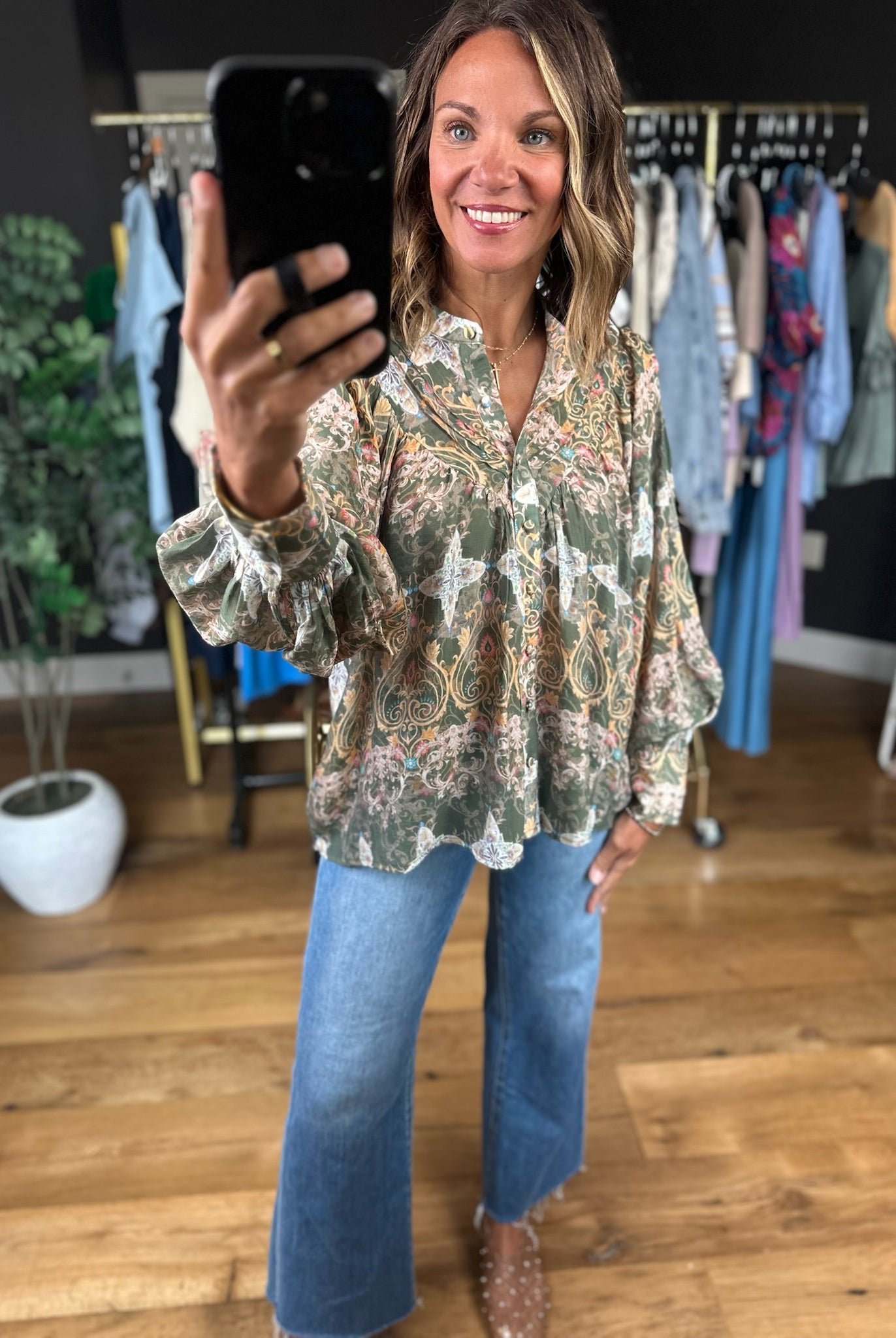 New Paths Balloon-Sleeve Top-Long Sleeves-ee:some-Anna Kaytes Boutique, Women's Fashion Boutique in Grinnell, Iowa