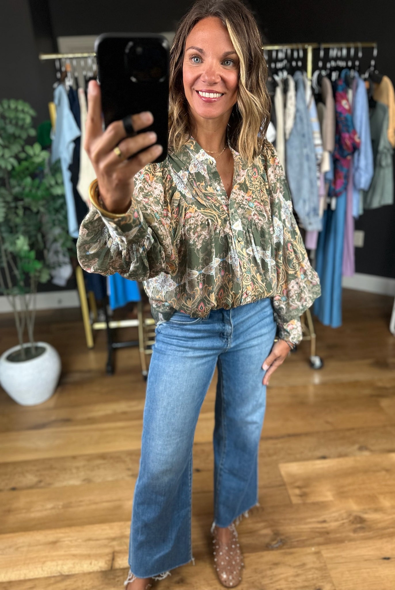 New Paths Balloon-Sleeve Top-Long Sleeves-ee:some-Anna Kaytes Boutique, Women's Fashion Boutique in Grinnell, Iowa