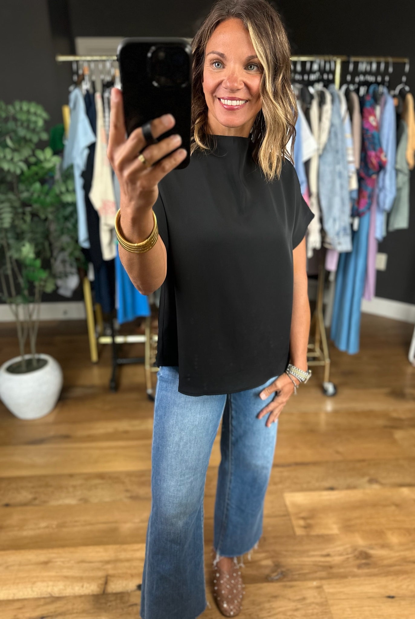 Nothing In Common High-Neck Top-Short Sleeves-Wishlist-Anna Kaytes Boutique, Women's Fashion Boutique in Grinnell, Iowa