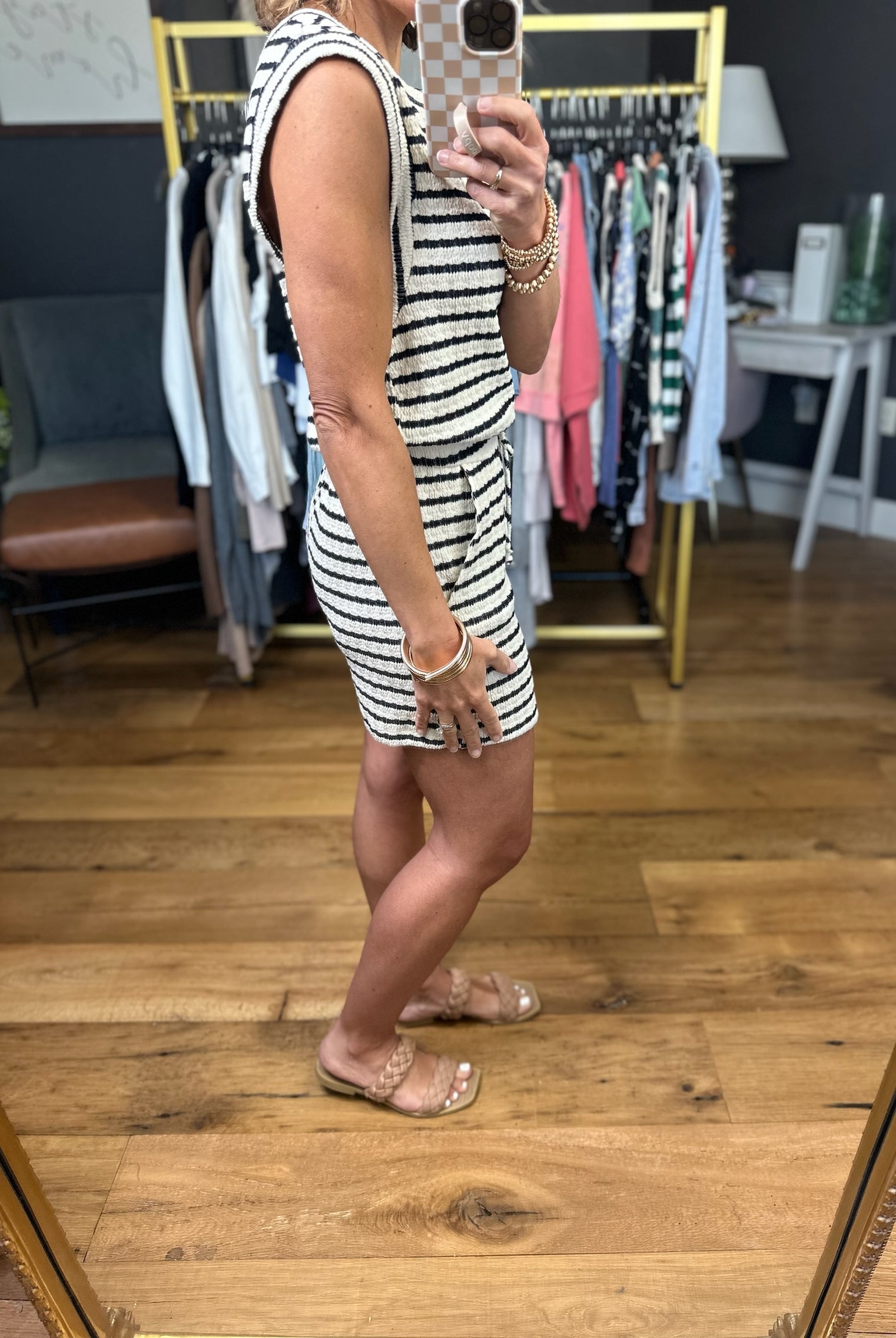 Sunny Days Striped Textured Romper - Ivory/Black-Rompers-Wasabi & Mint-Anna Kaytes Boutique, Women's Fashion Boutique in Grinnell, Iowa