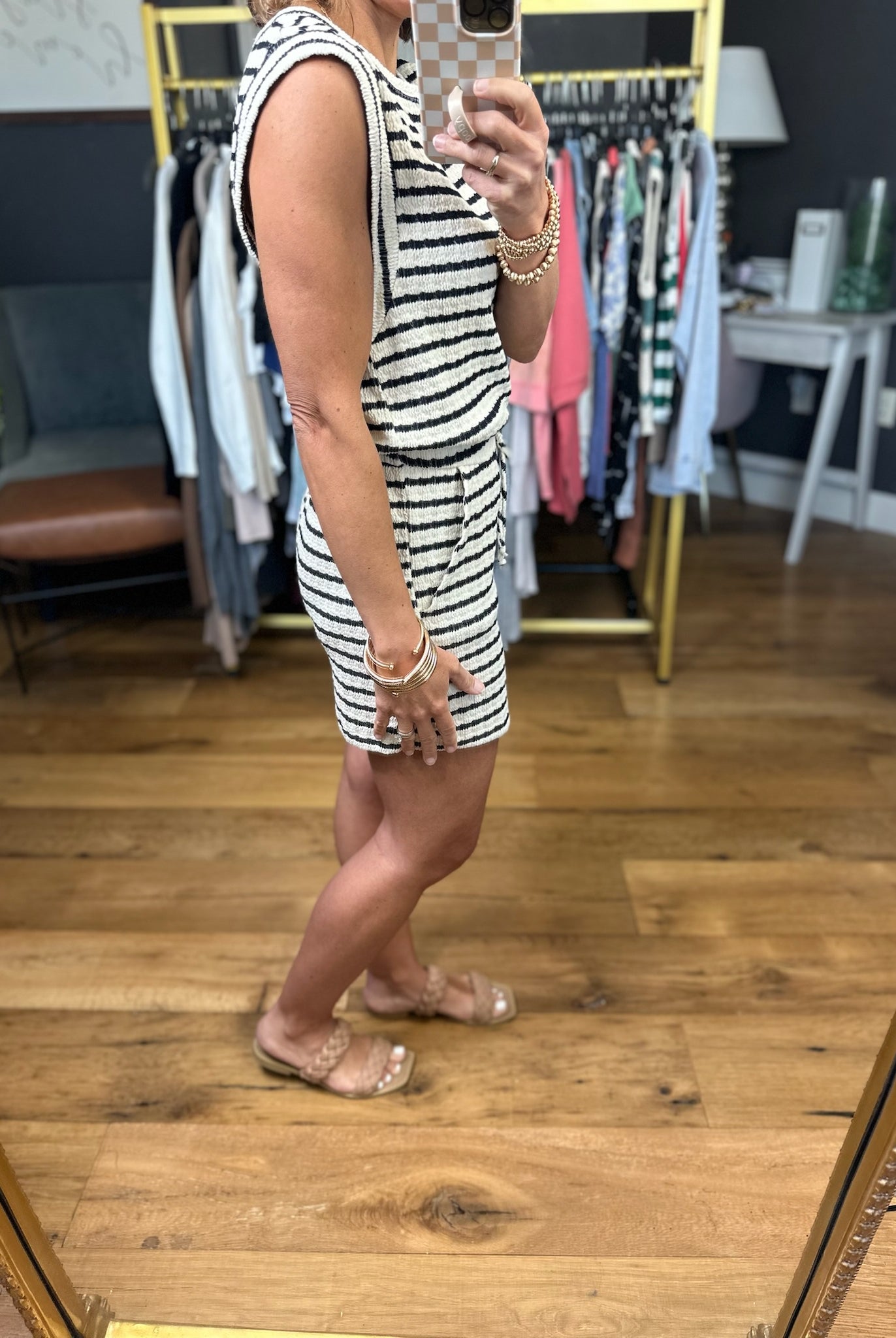 Sunny Days Striped Textured Romper - Ivory/Black-Rompers-Wasabi & Mint-Anna Kaytes Boutique, Women's Fashion Boutique in Grinnell, Iowa
