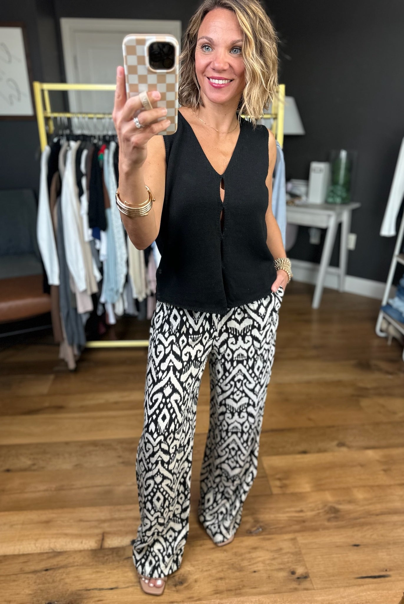 All The Possibilities Patterned Wide-Leg Pant - Black-Staccato-Anna Kaytes Boutique, Women's Fashion Boutique in Grinnell, Iowa