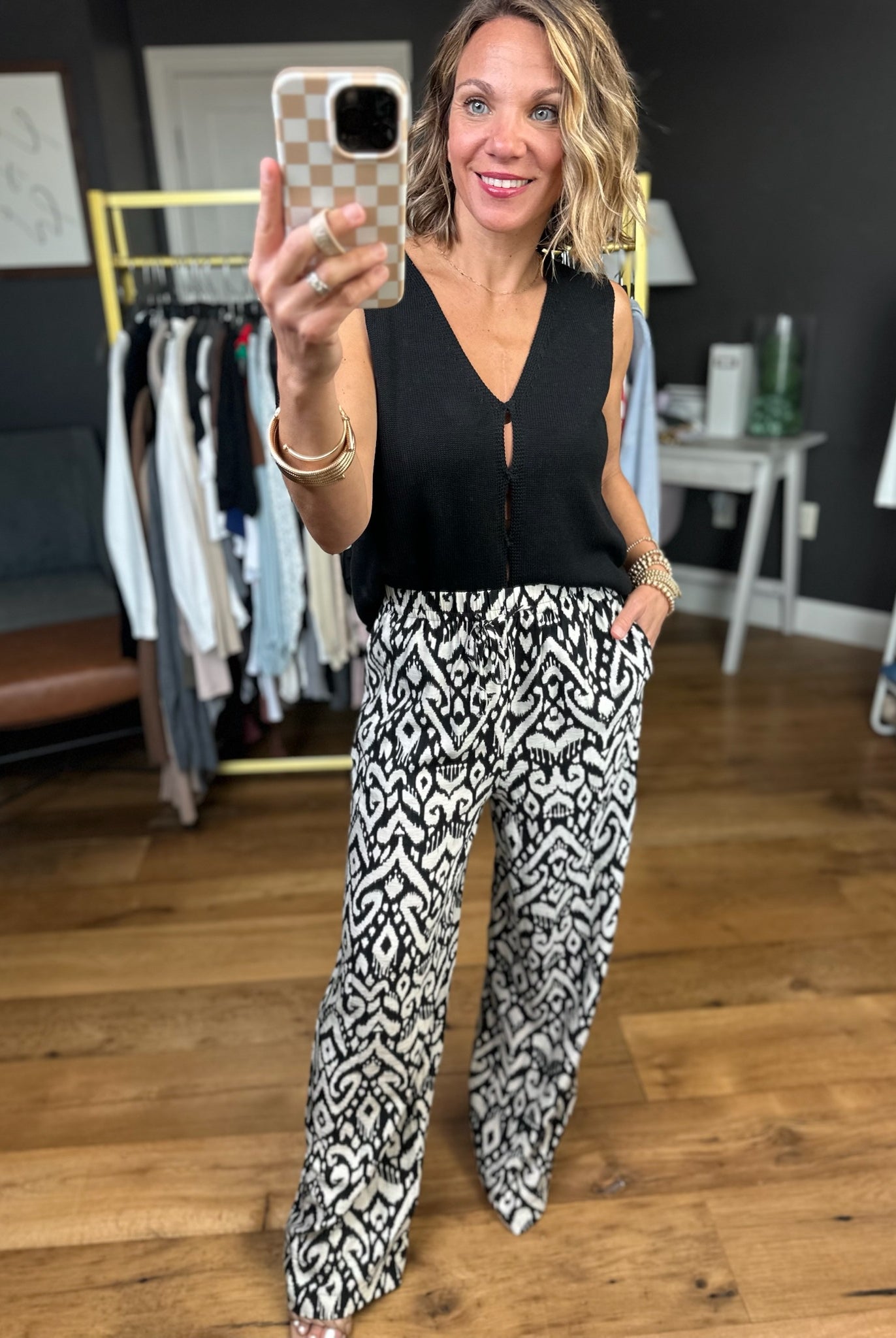 All The Possibilities Patterned Wide-Leg Pant - Black-Staccato-Anna Kaytes Boutique, Women's Fashion Boutique in Grinnell, Iowa