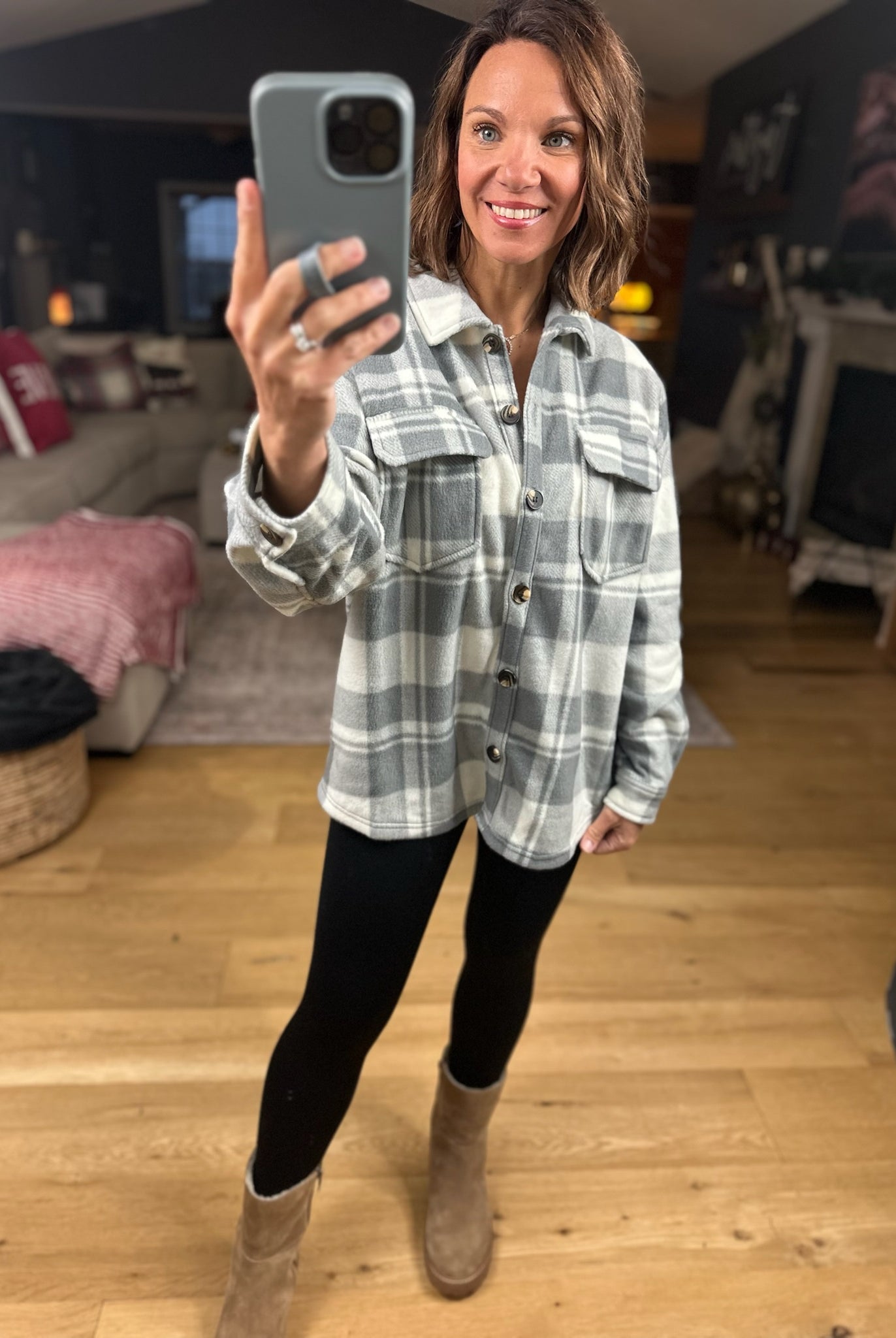 Pretty In Plaid Fleece Shacket-Sweaters-Active Basics-Anna Kaytes Boutique, Women's Fashion Boutique in Grinnell, Iowa