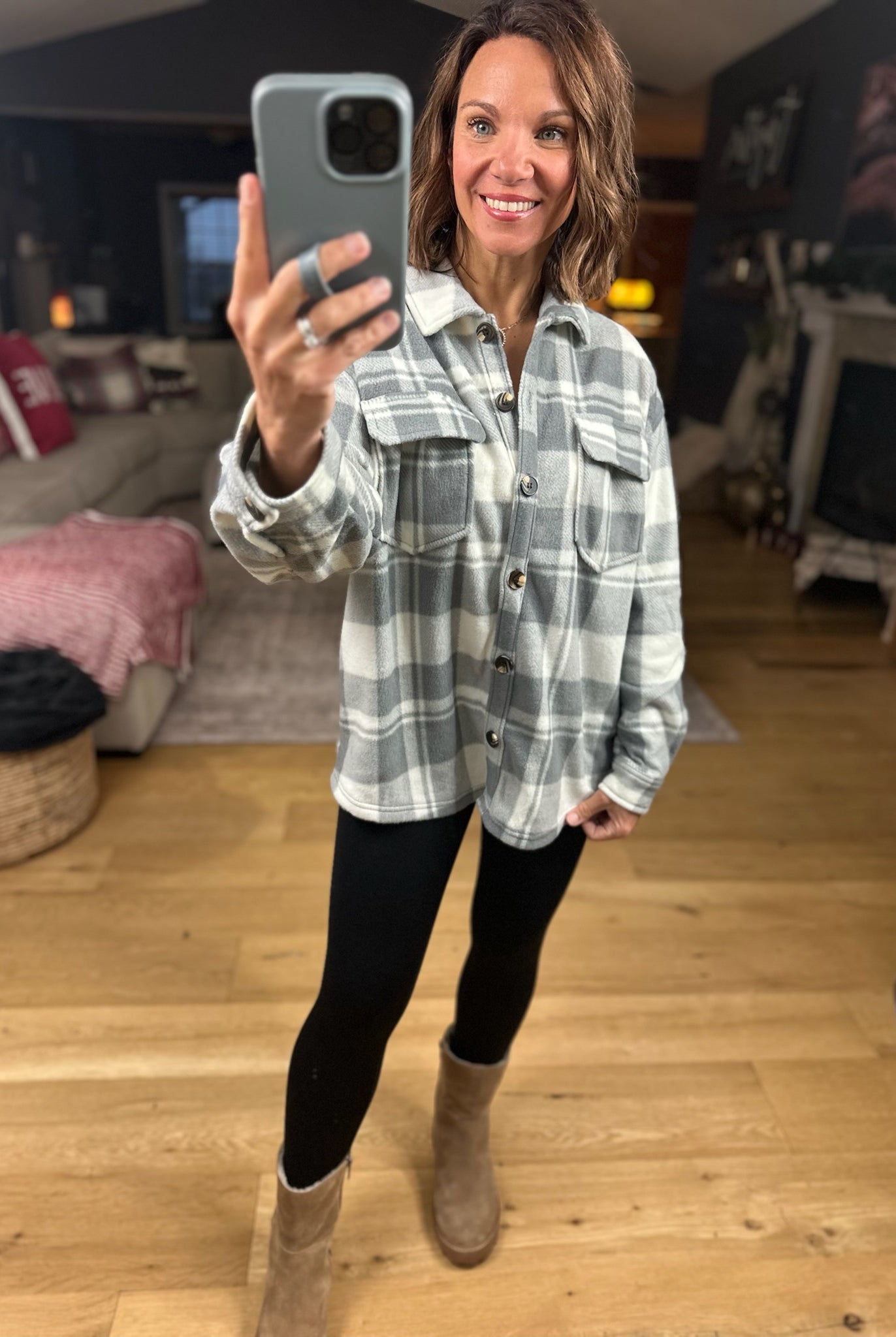Pretty In Plaid Fleece Shacket-Sweaters-Active Basics-Anna Kaytes Boutique, Women's Fashion Boutique in Grinnell, Iowa