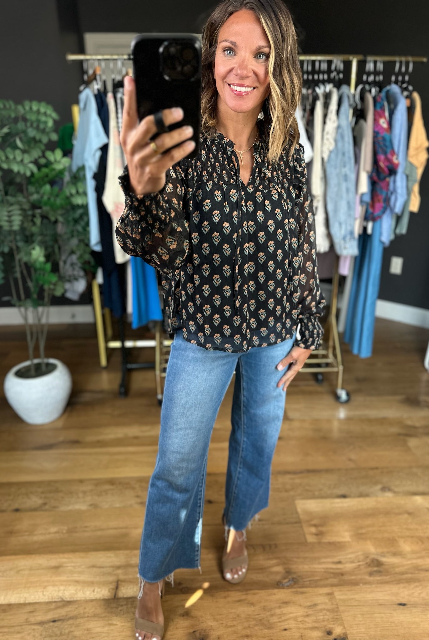 Kept In Line Floral Top - Black-Long Sleeves-ee:some-Anna Kaytes Boutique, Women's Fashion Boutique in Grinnell, Iowa