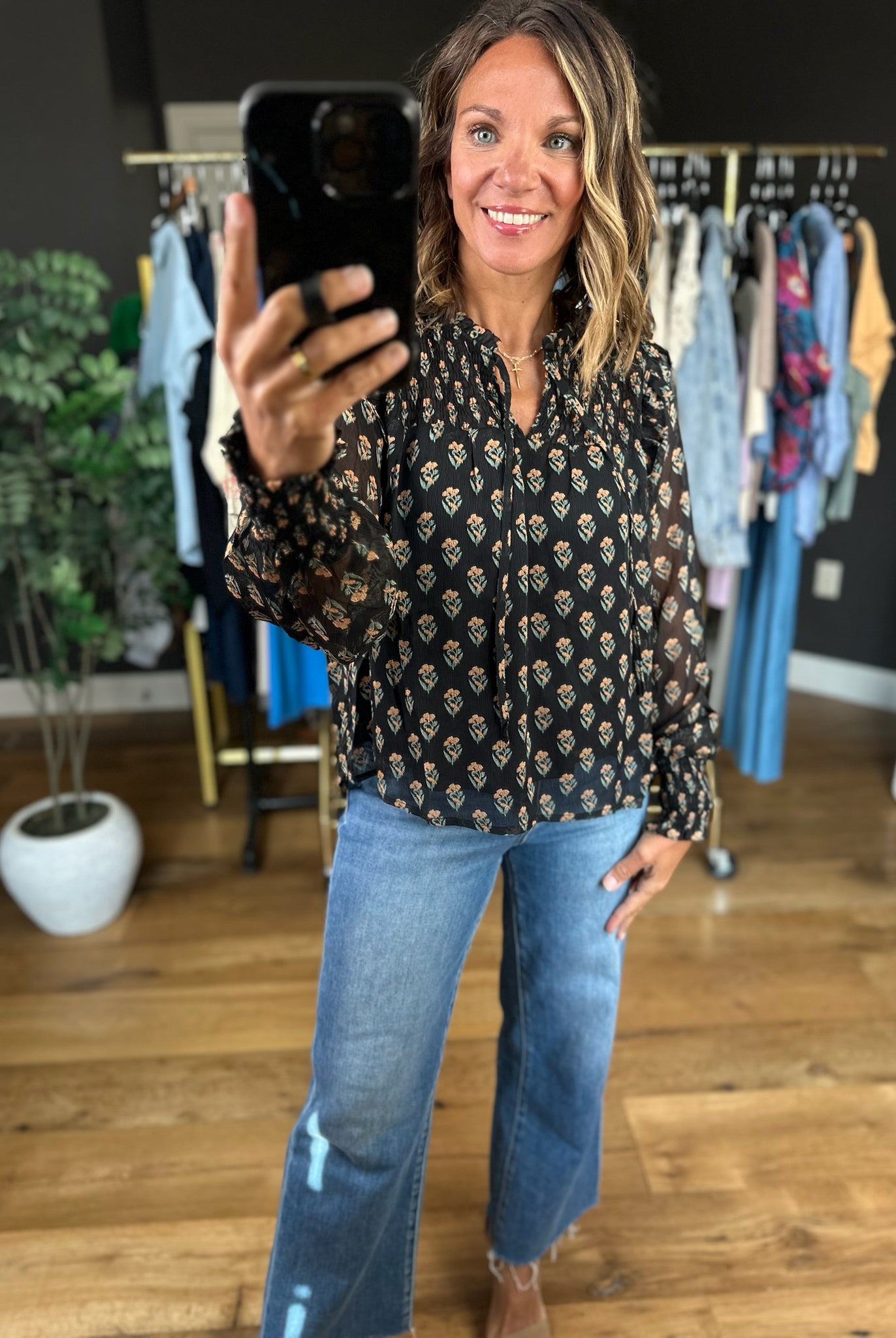 Kept In Line Floral Top - Black-Long Sleeves-ee:some-Anna Kaytes Boutique, Women's Fashion Boutique in Grinnell, Iowa