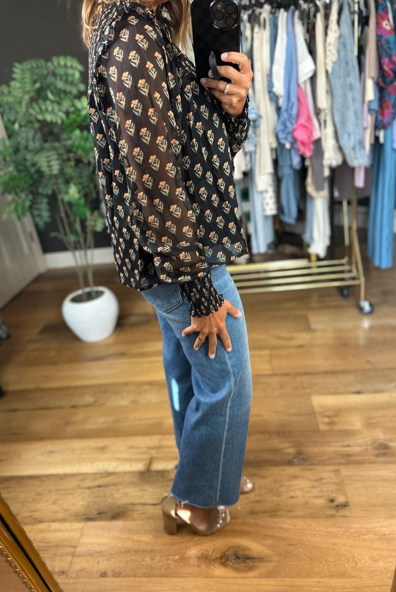 Kept In Line Floral Top - Black-Long Sleeves-ee:some-Anna Kaytes Boutique, Women's Fashion Boutique in Grinnell, Iowa