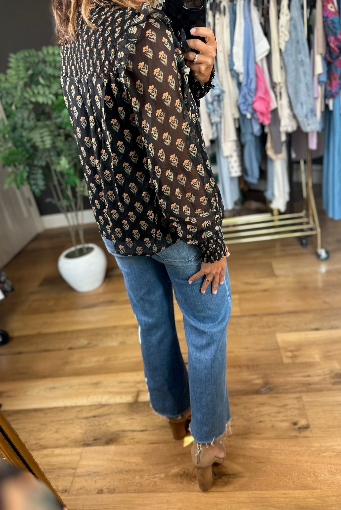 Kept In Line Floral Top - Black-Long Sleeves-ee:some-Anna Kaytes Boutique, Women's Fashion Boutique in Grinnell, Iowa