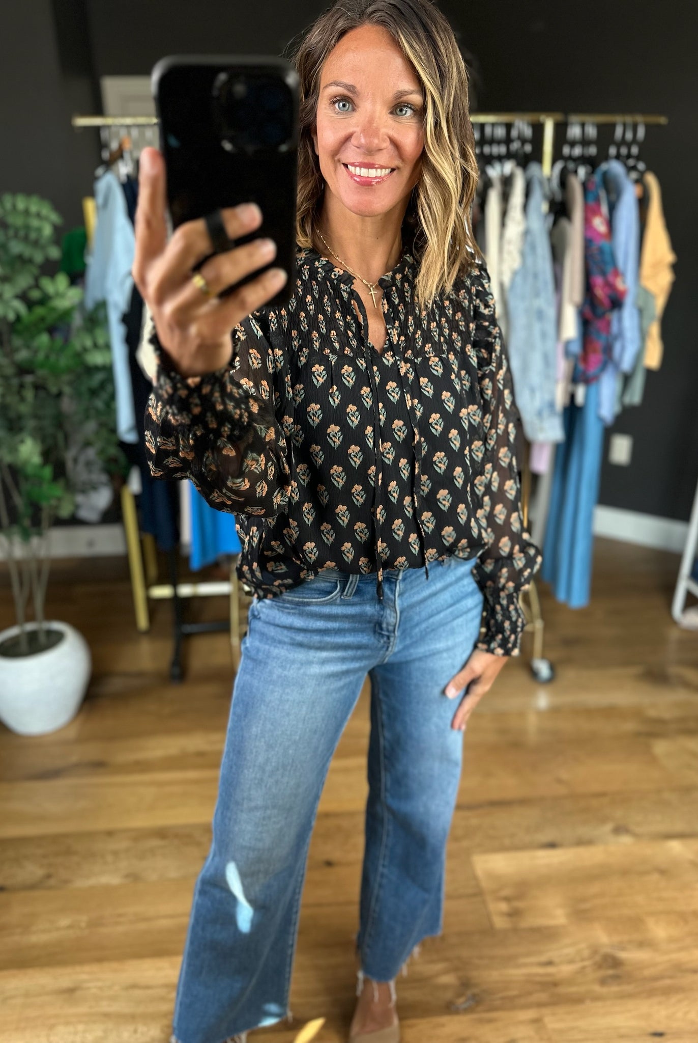 Kept In Line Floral Top - Black-Long Sleeves-ee:some-Anna Kaytes Boutique, Women's Fashion Boutique in Grinnell, Iowa