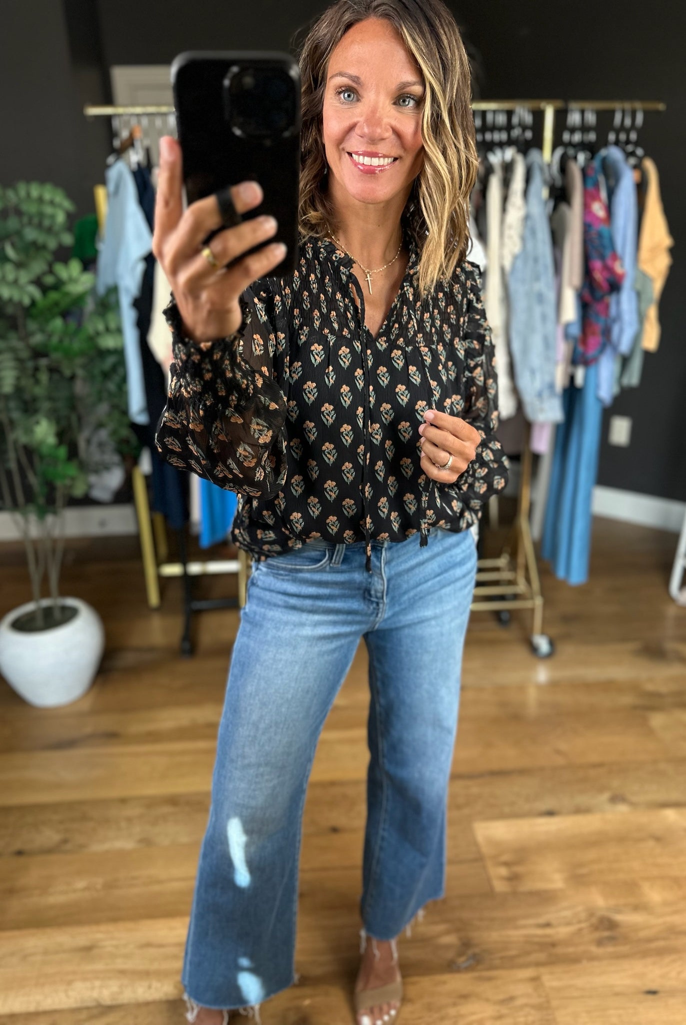 Kept In Line Floral Top - Black-Long Sleeves-ee:some-Anna Kaytes Boutique, Women's Fashion Boutique in Grinnell, Iowa
