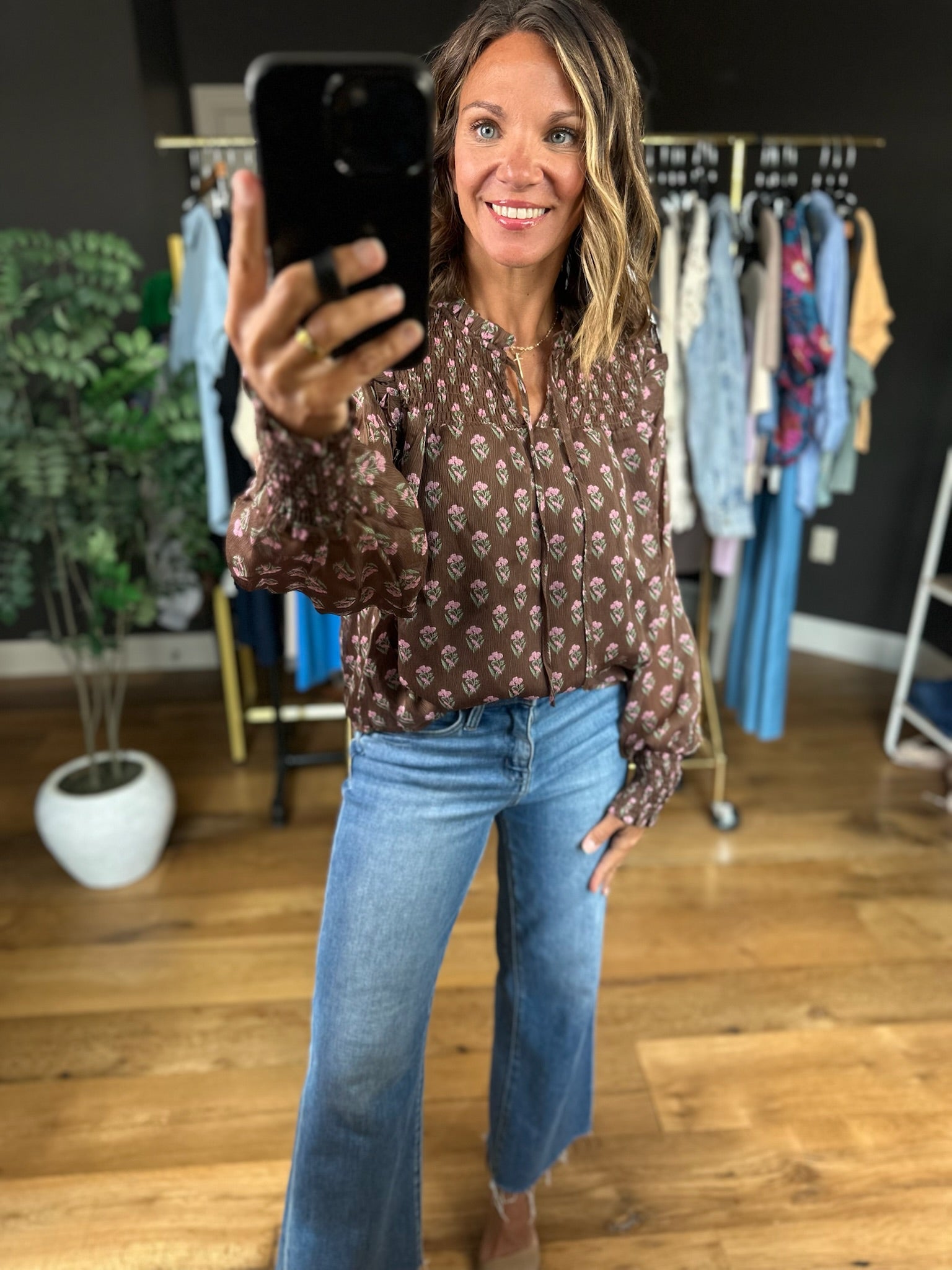 Kept In Line Floral Top-Long Sleeves-ee:some-Anna Kaytes Boutique, Women's Fashion Boutique in Grinnell, Iowa