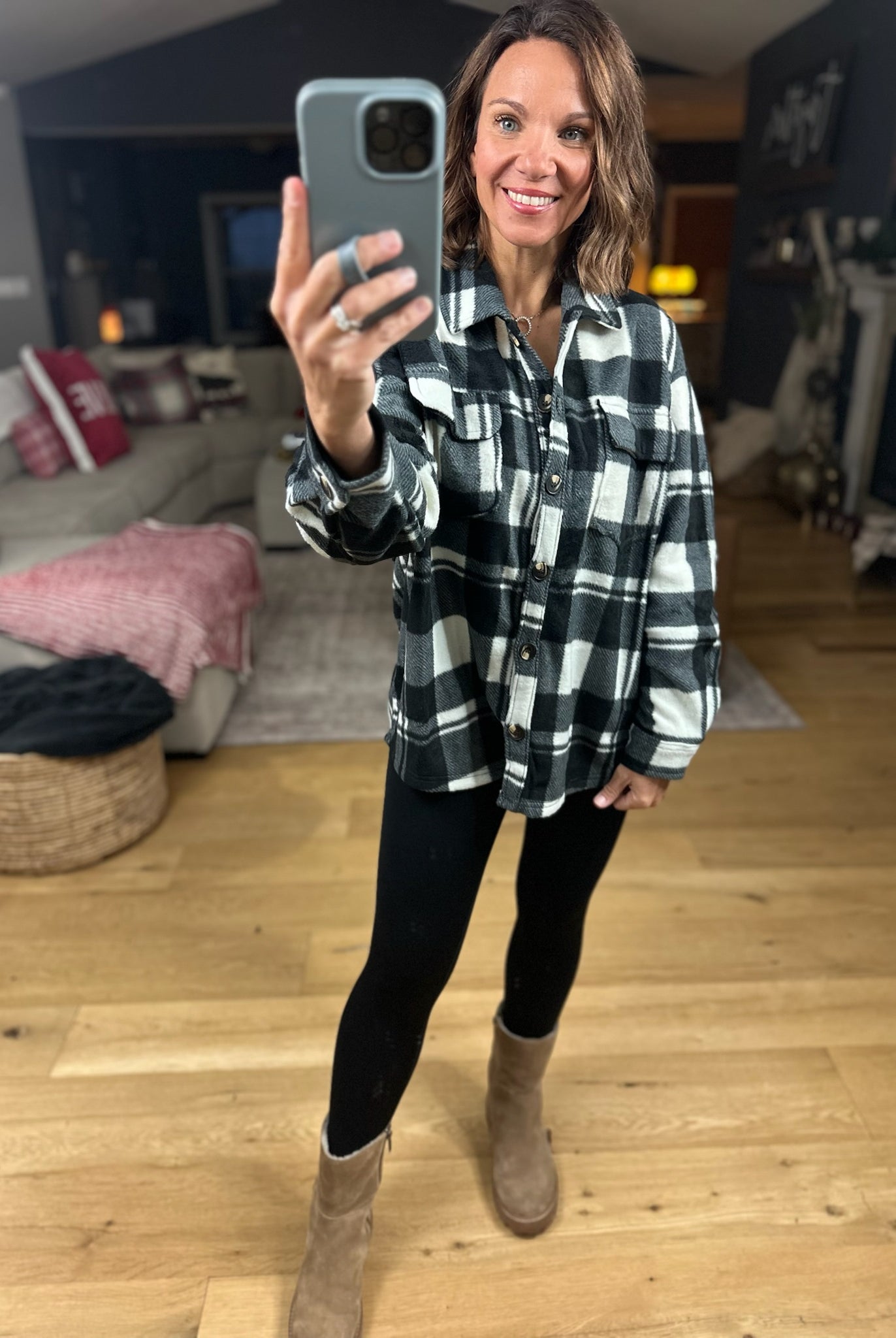 Pretty In Plaid Fleece Shacket-Sweaters-Active Basics-Anna Kaytes Boutique, Women's Fashion Boutique in Grinnell, Iowa