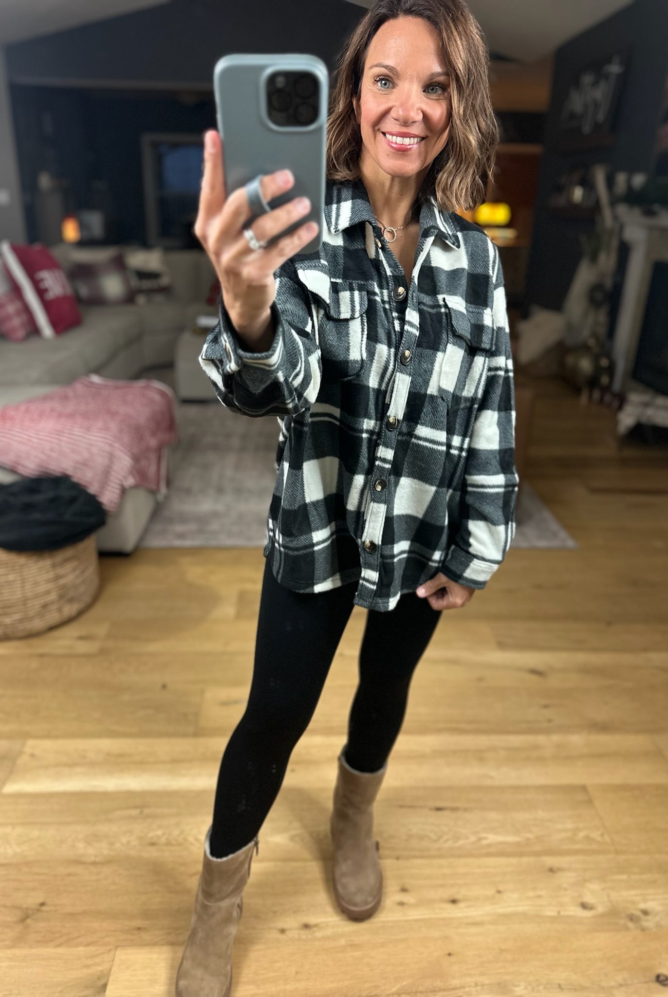 Pretty In Plaid Fleece Shacket-Sweaters-Active Basics-Anna Kaytes Boutique, Women's Fashion Boutique in Grinnell, Iowa