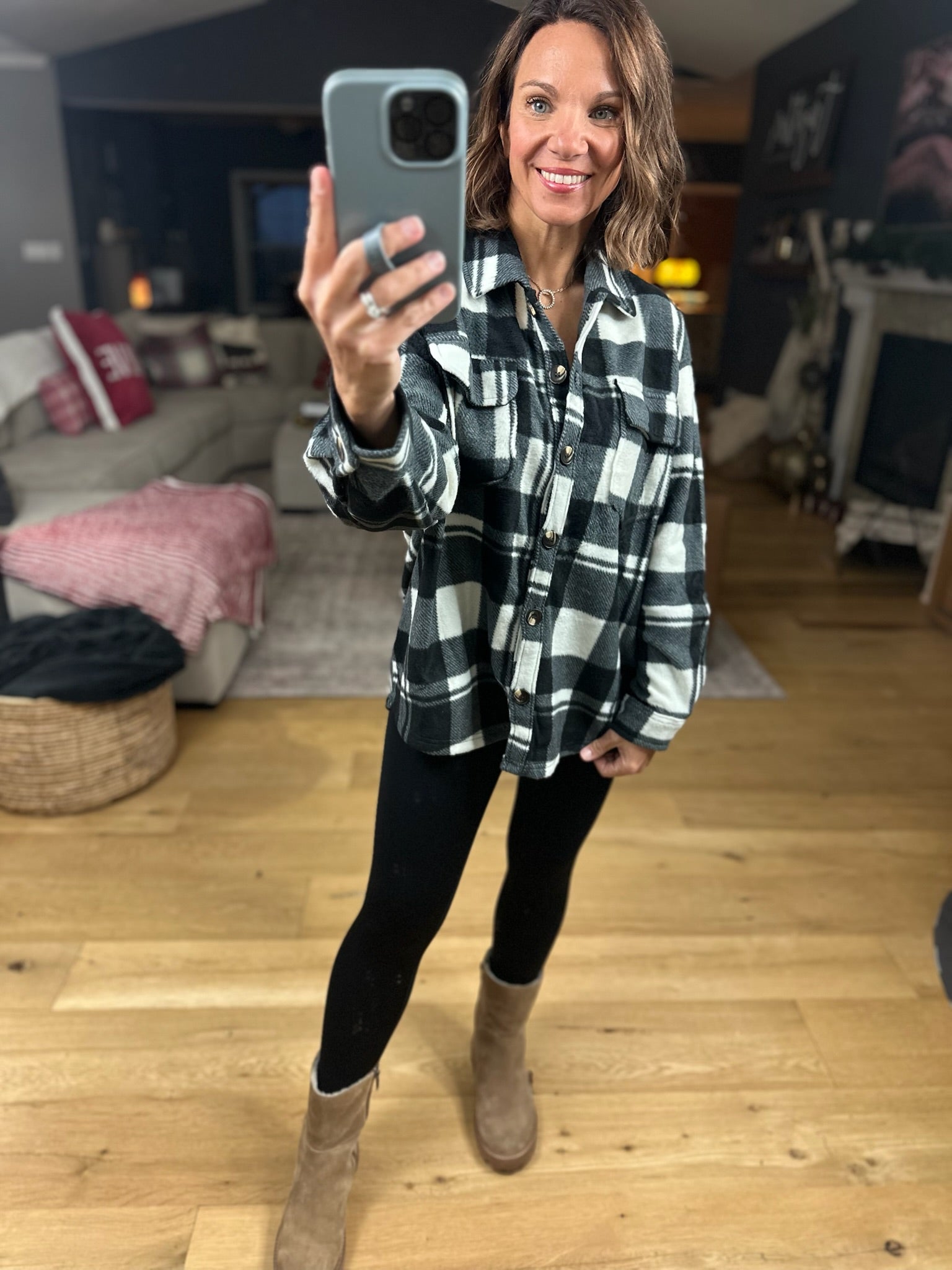 Pretty In Plaid Fleece Shacket-Sweaters-Active Basics-Anna Kaytes Boutique, Women's Fashion Boutique in Grinnell, Iowa