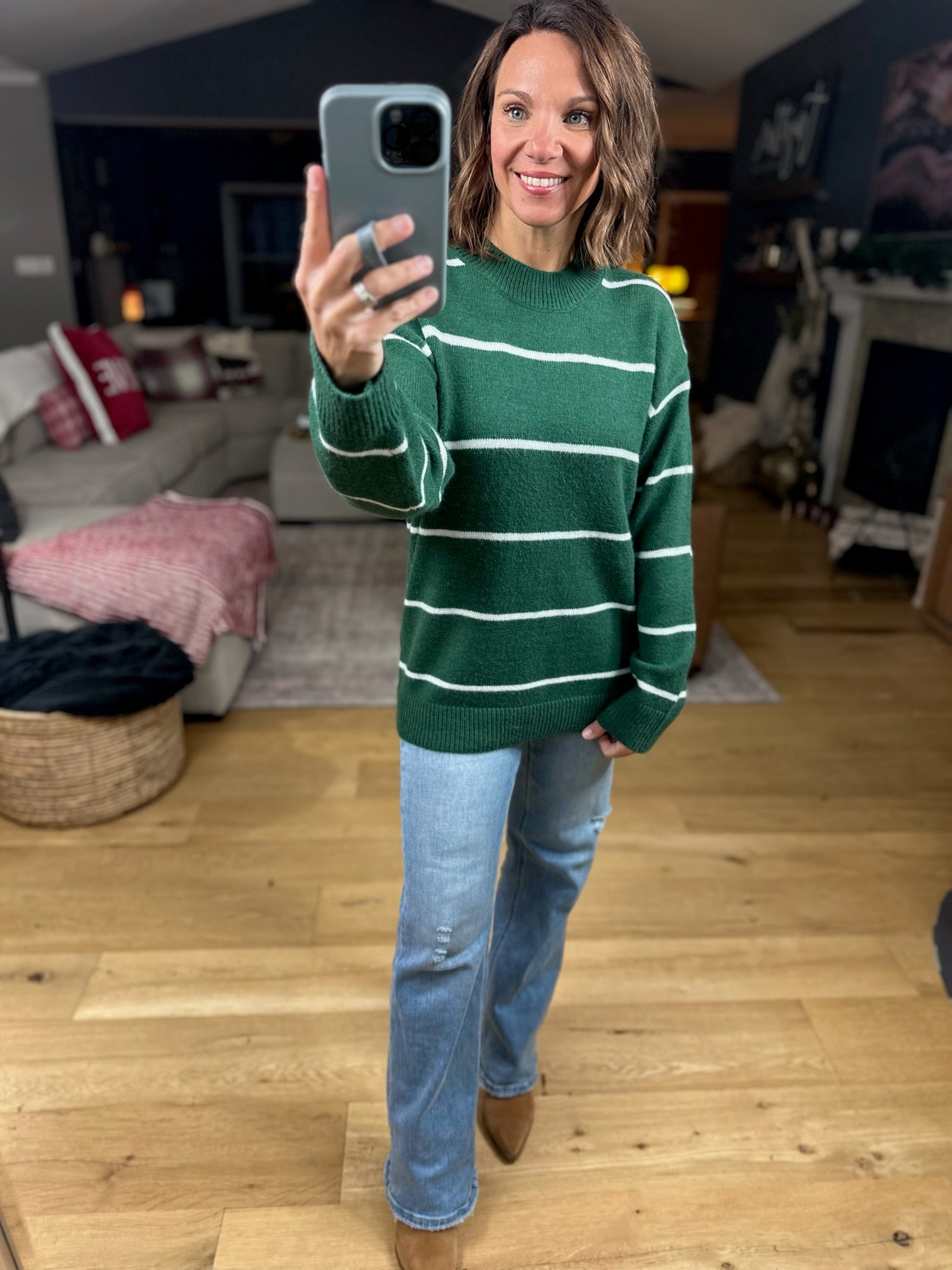 Up To You Striped Crew Sweater-Sweaters-Zenana-Anna Kaytes Boutique, Women's Fashion Boutique in Grinnell, Iowa