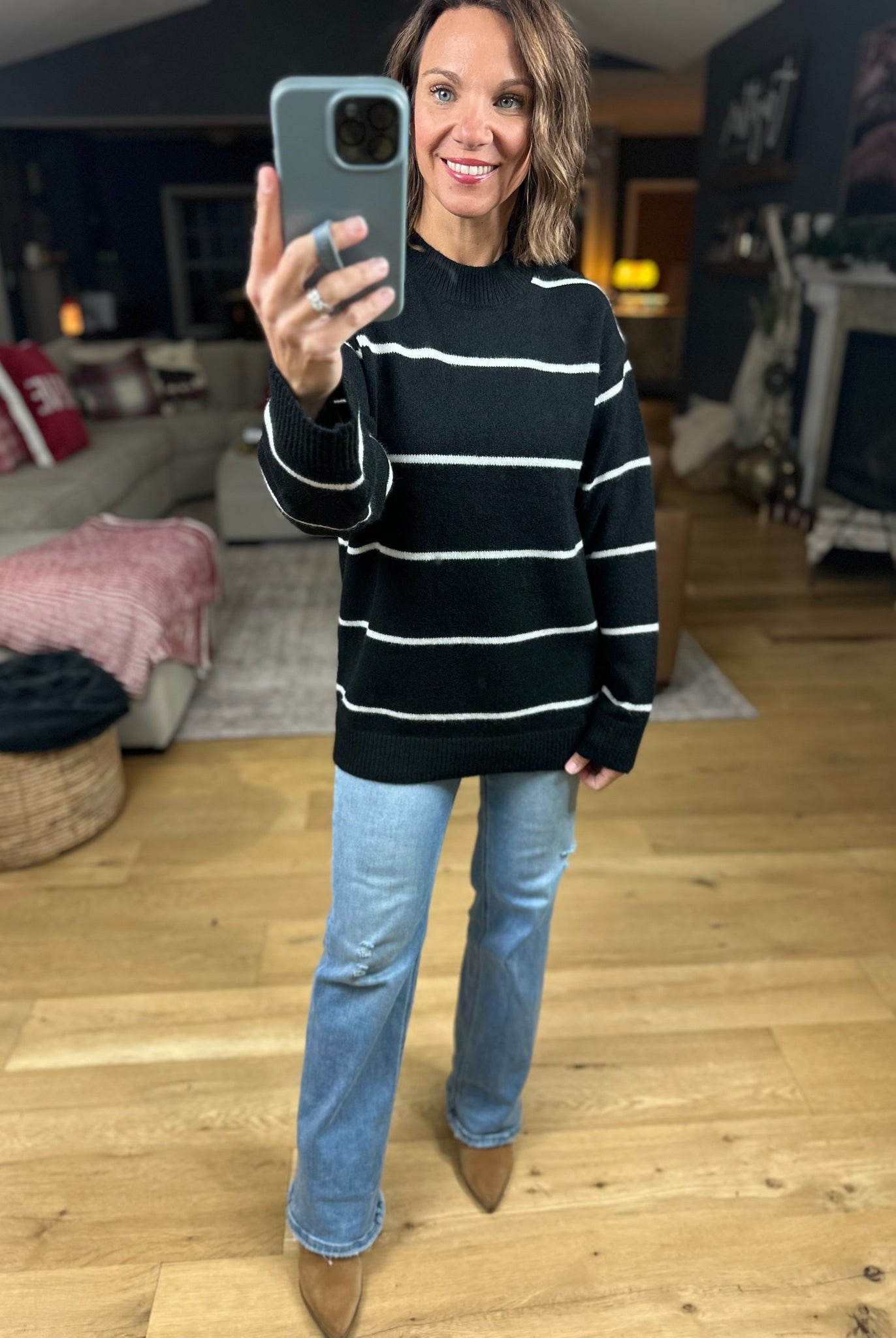 Up To You Striped Crew Sweater-Sweaters-Zenana-Anna Kaytes Boutique, Women's Fashion Boutique in Grinnell, Iowa