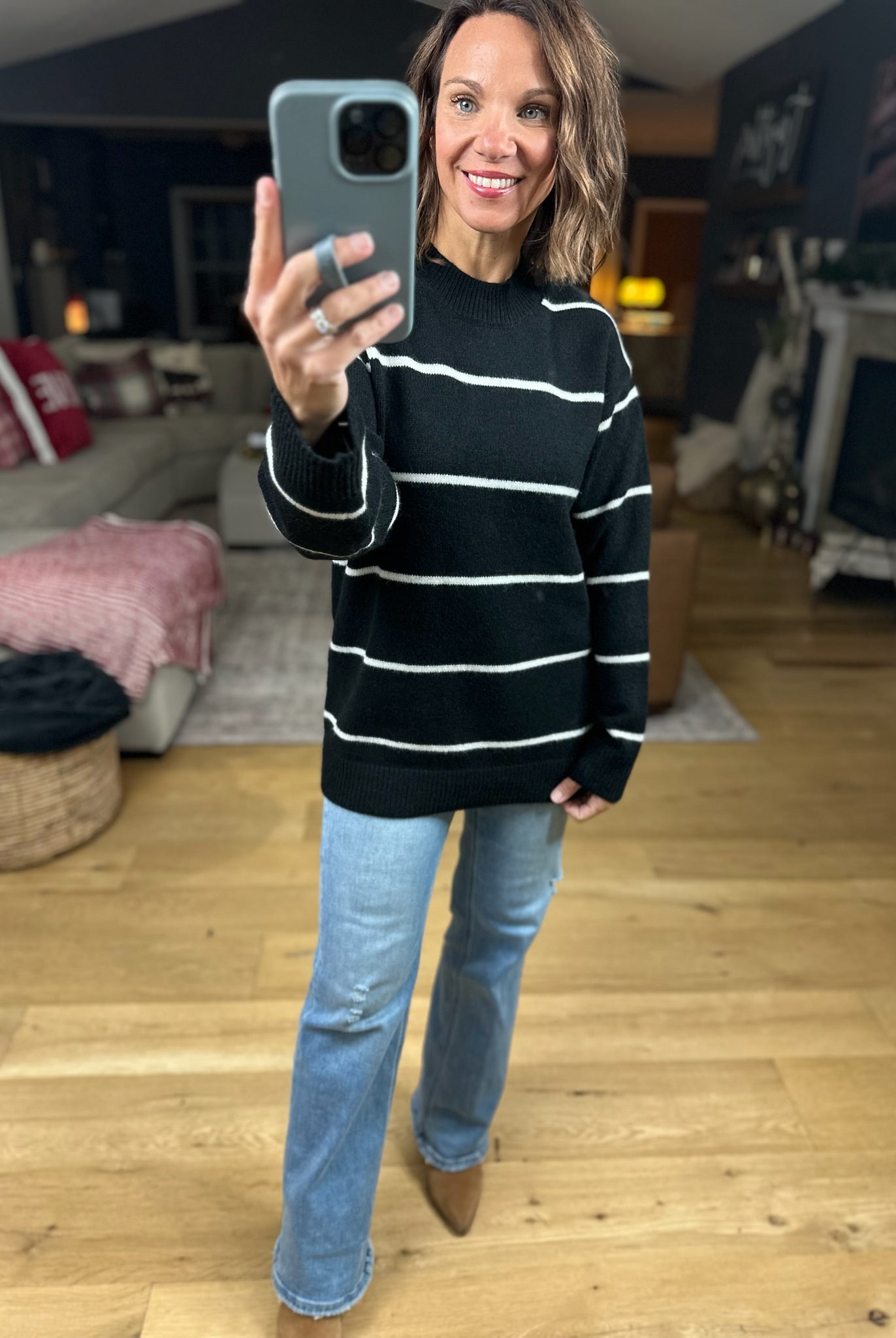 Up To You Striped Crew Sweater-Sweaters-Zenana-Anna Kaytes Boutique, Women's Fashion Boutique in Grinnell, Iowa