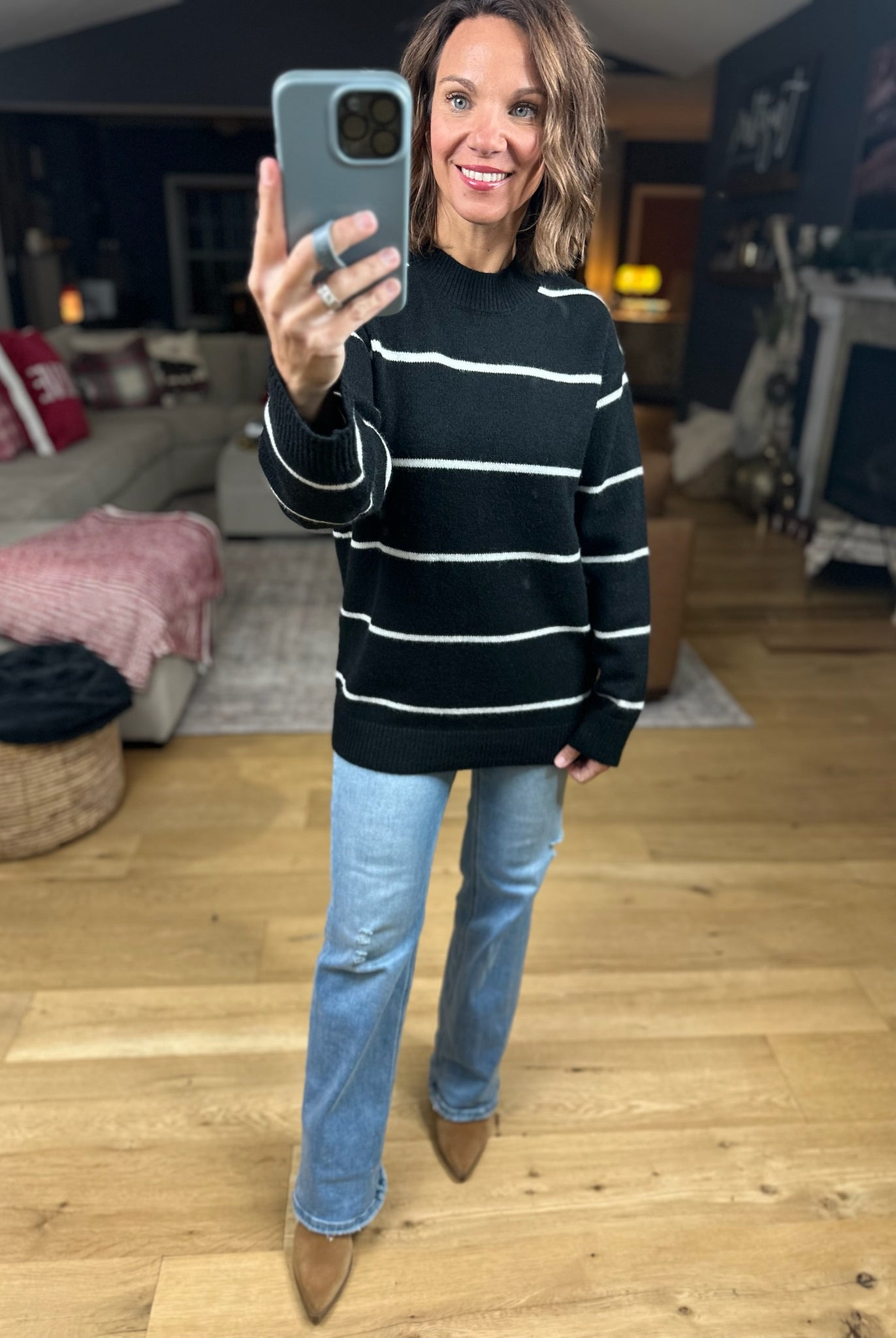 Up To You Striped Crew Sweater-Sweaters-Zenana-Anna Kaytes Boutique, Women's Fashion Boutique in Grinnell, Iowa