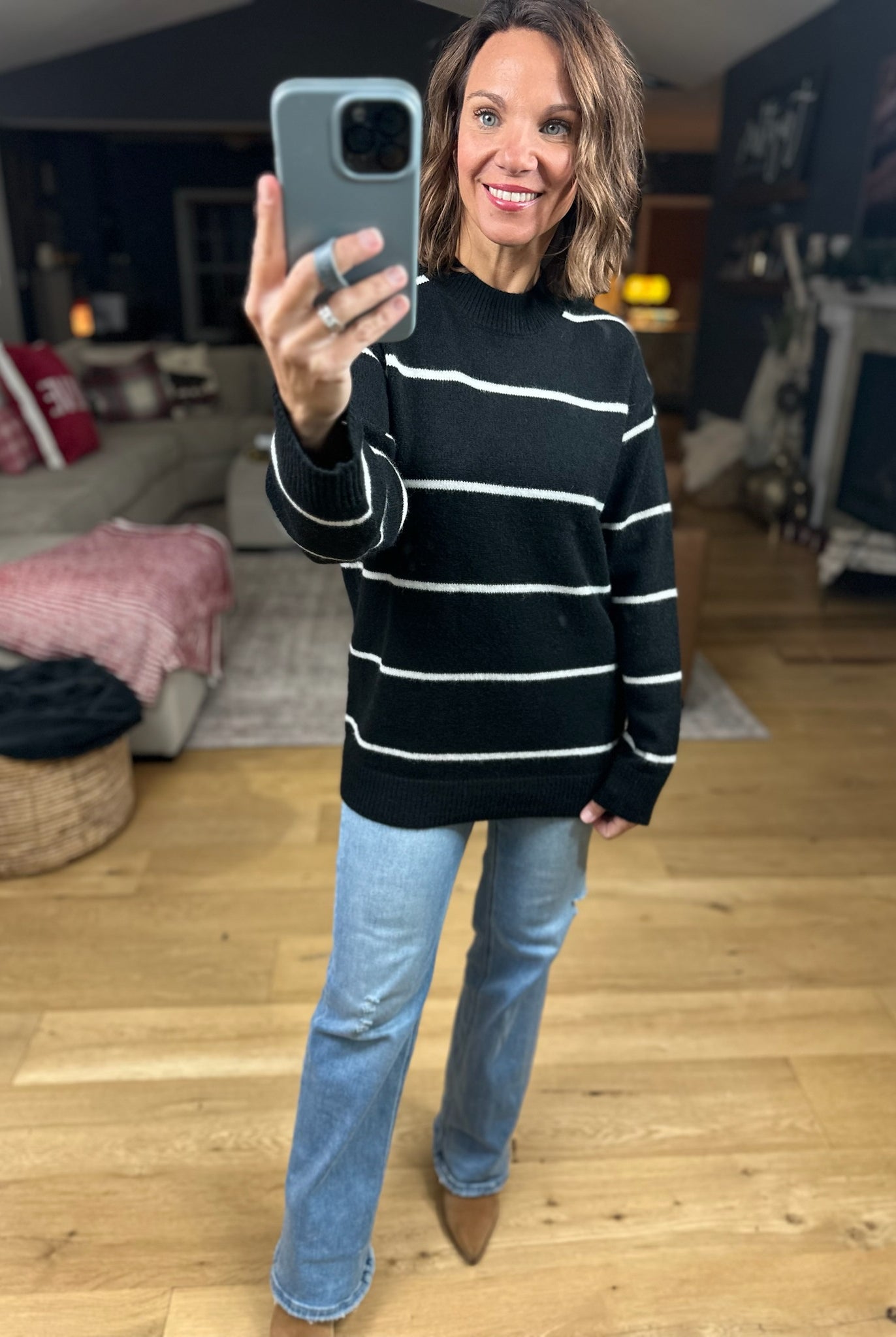 Up To You Striped Crew Sweater-Sweaters-Zenana-Anna Kaytes Boutique, Women's Fashion Boutique in Grinnell, Iowa