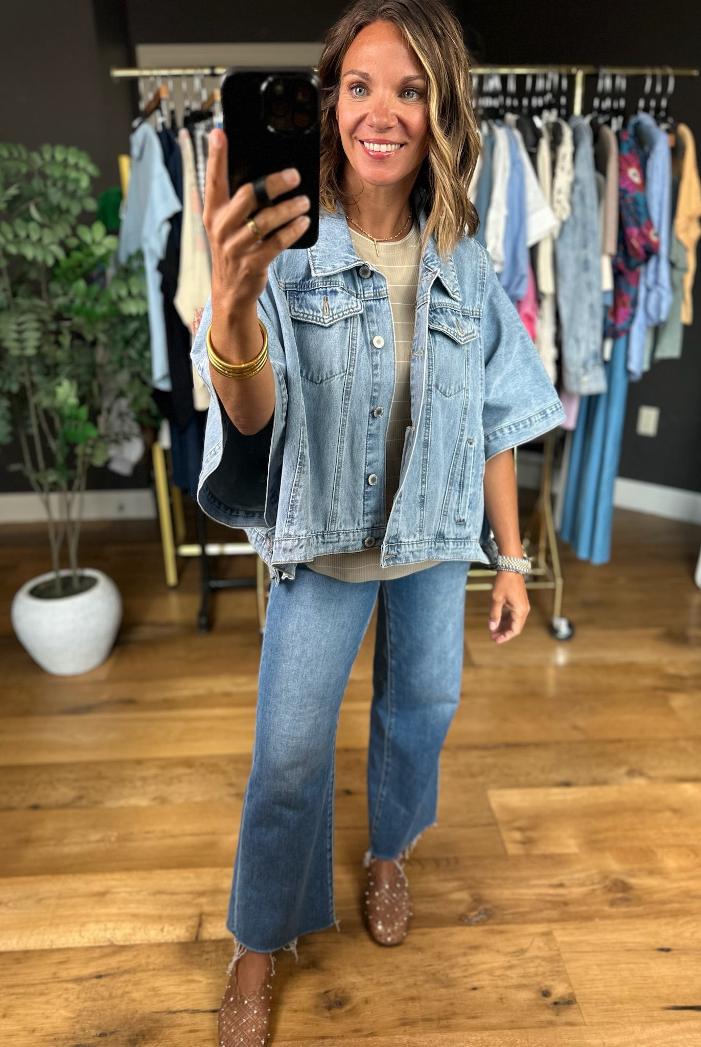 The Macey Denim Poncho Jacket-Jackets-Wishlist-Anna Kaytes Boutique, Women's Fashion Boutique in Grinnell, Iowa