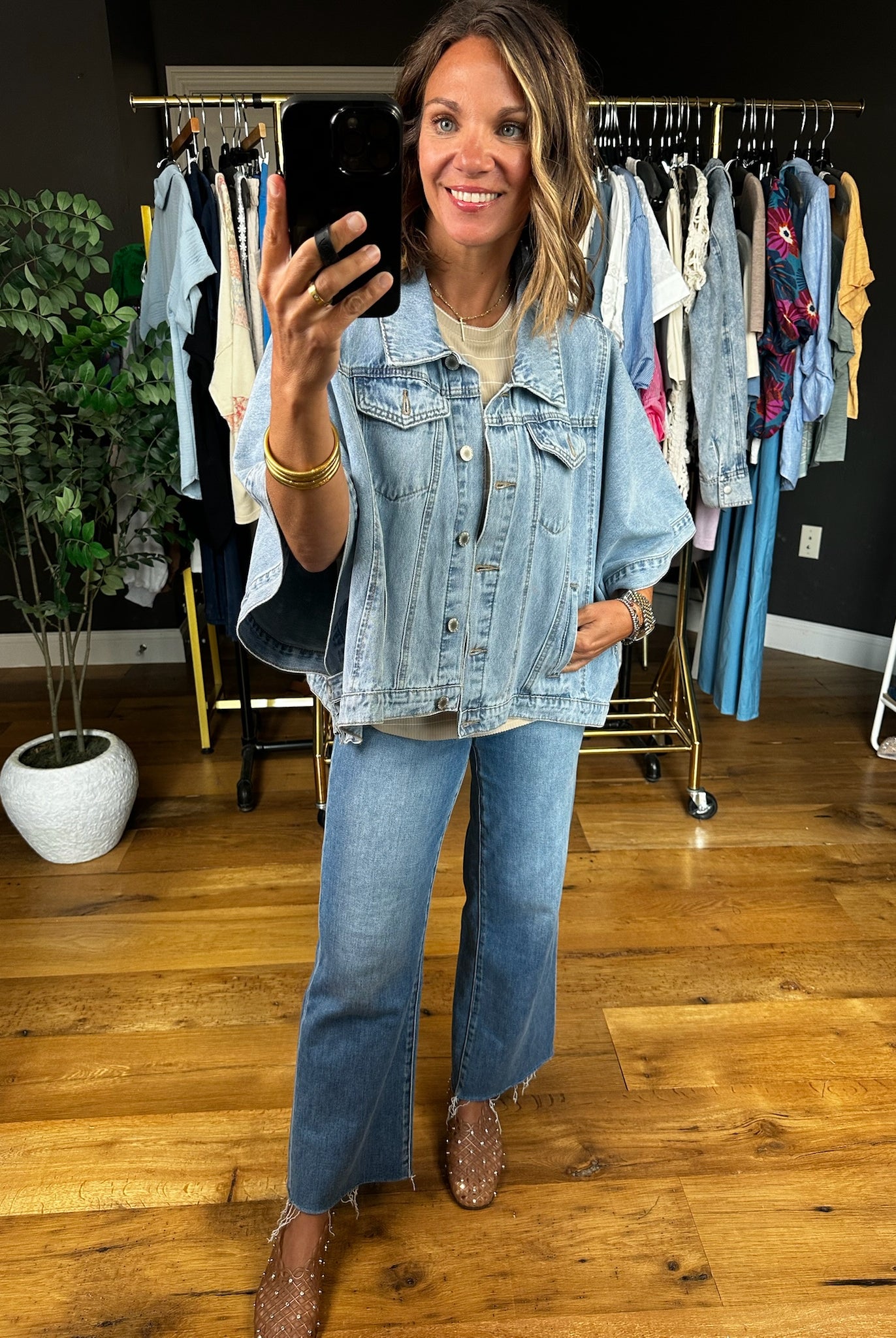 The Macey Denim Poncho Jacket-Jackets-Wishlist-Anna Kaytes Boutique, Women's Fashion Boutique in Grinnell, Iowa